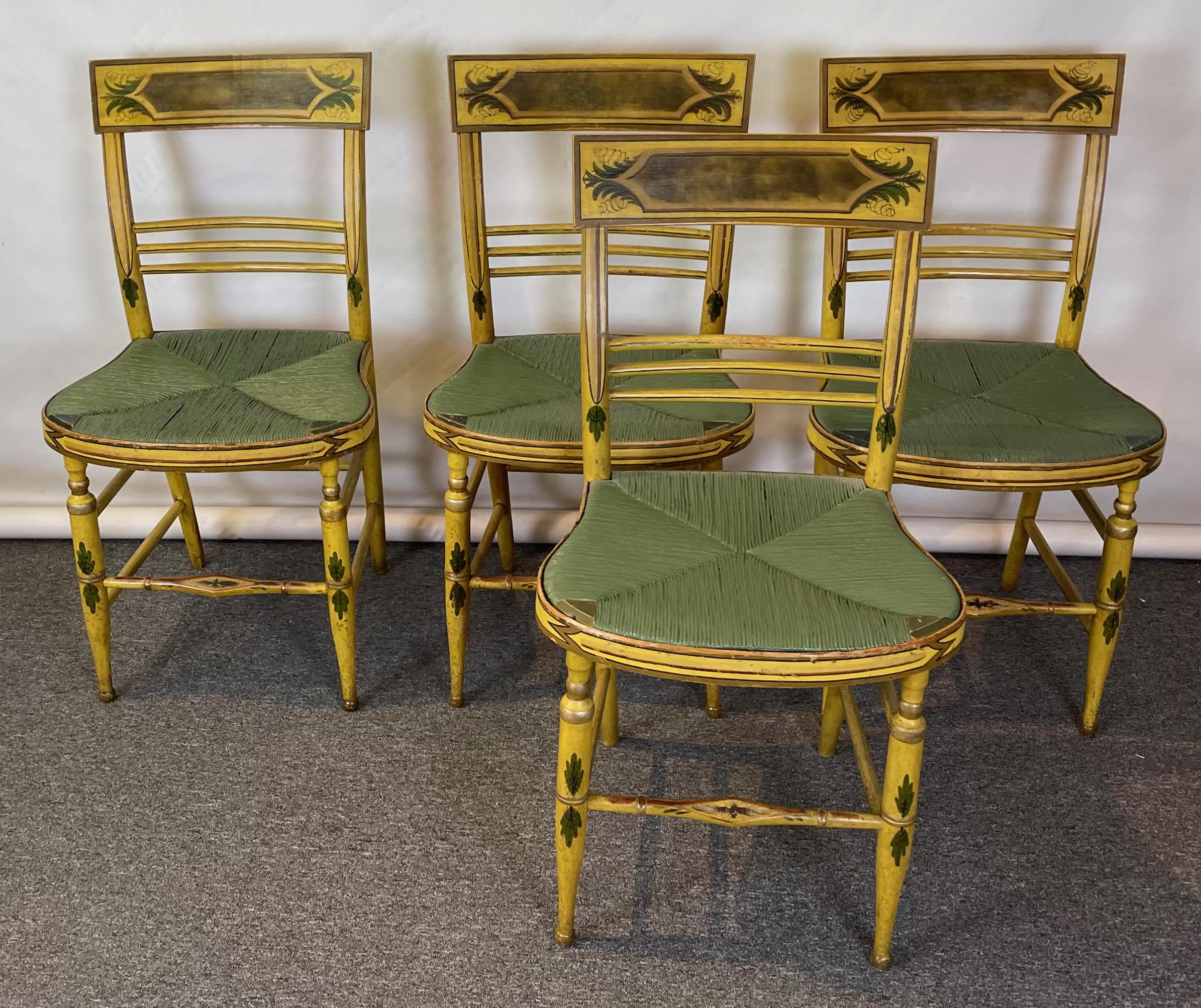 Set of Four Early 19th Century American Paint Decorated Fancy Chairs 1