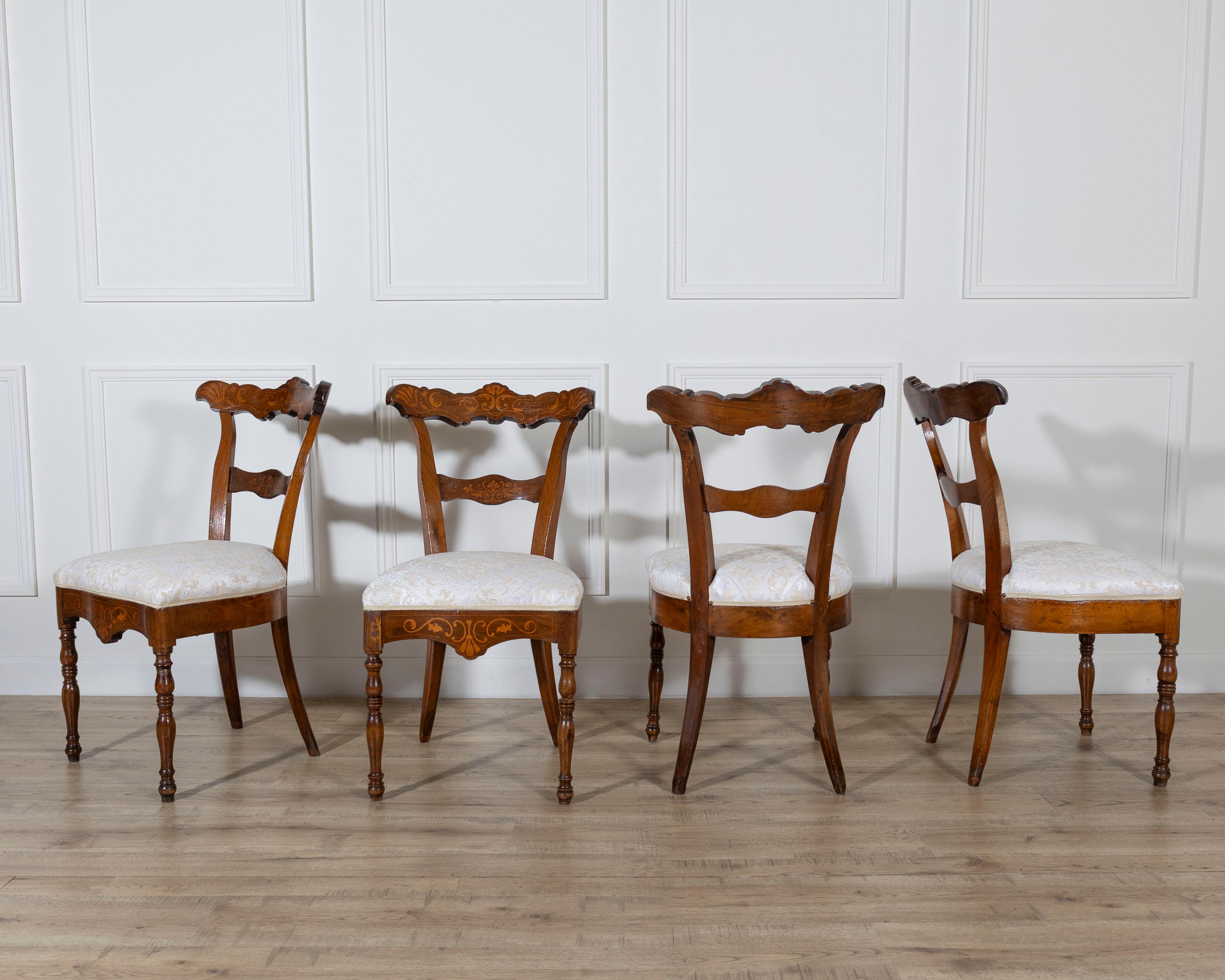 Italian Set of Four Early 19th-Century Charles X Inlaid Chairs For Sale