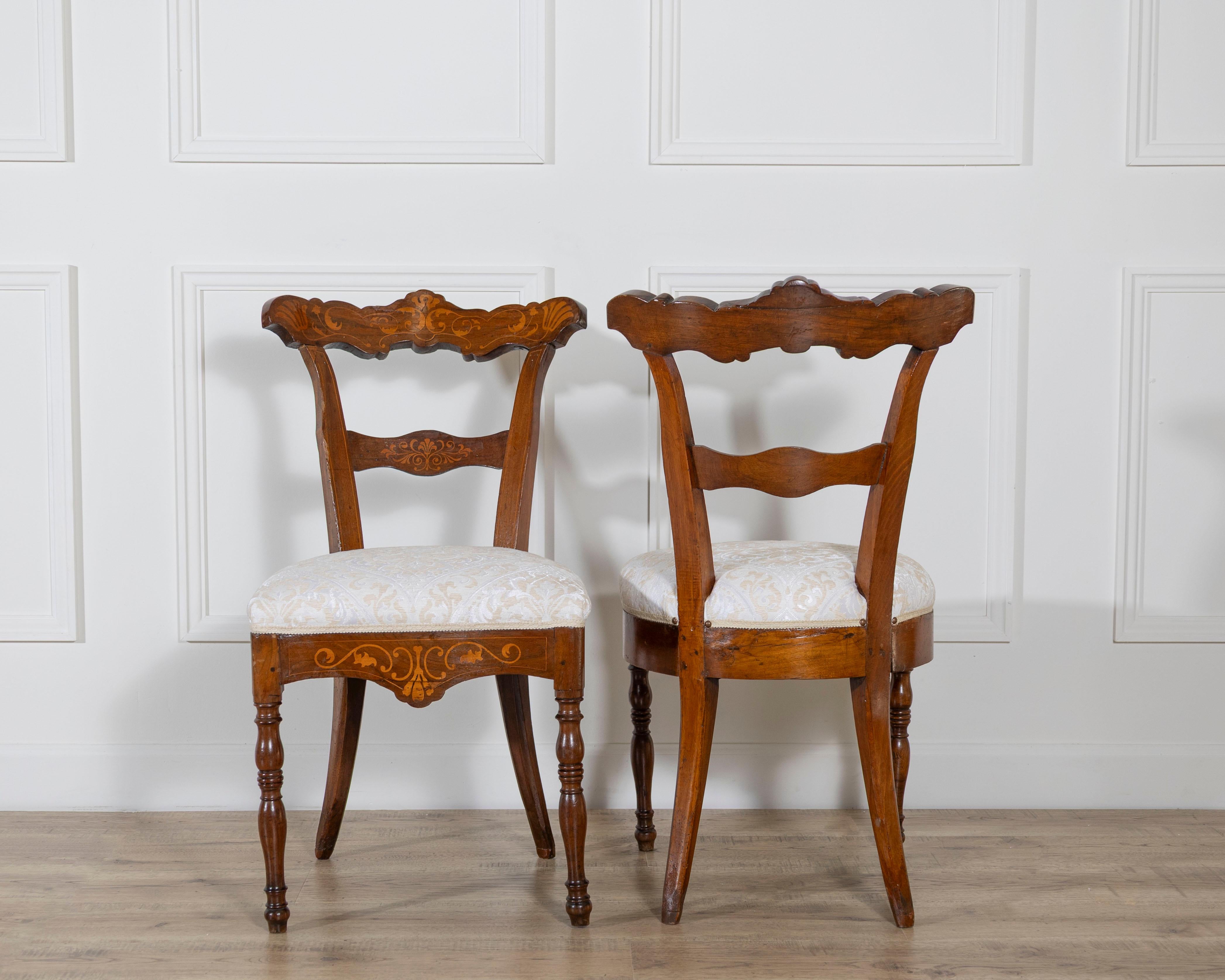 19th Century Set of Four Early 19th-Century Charles X Inlaid Chairs For Sale