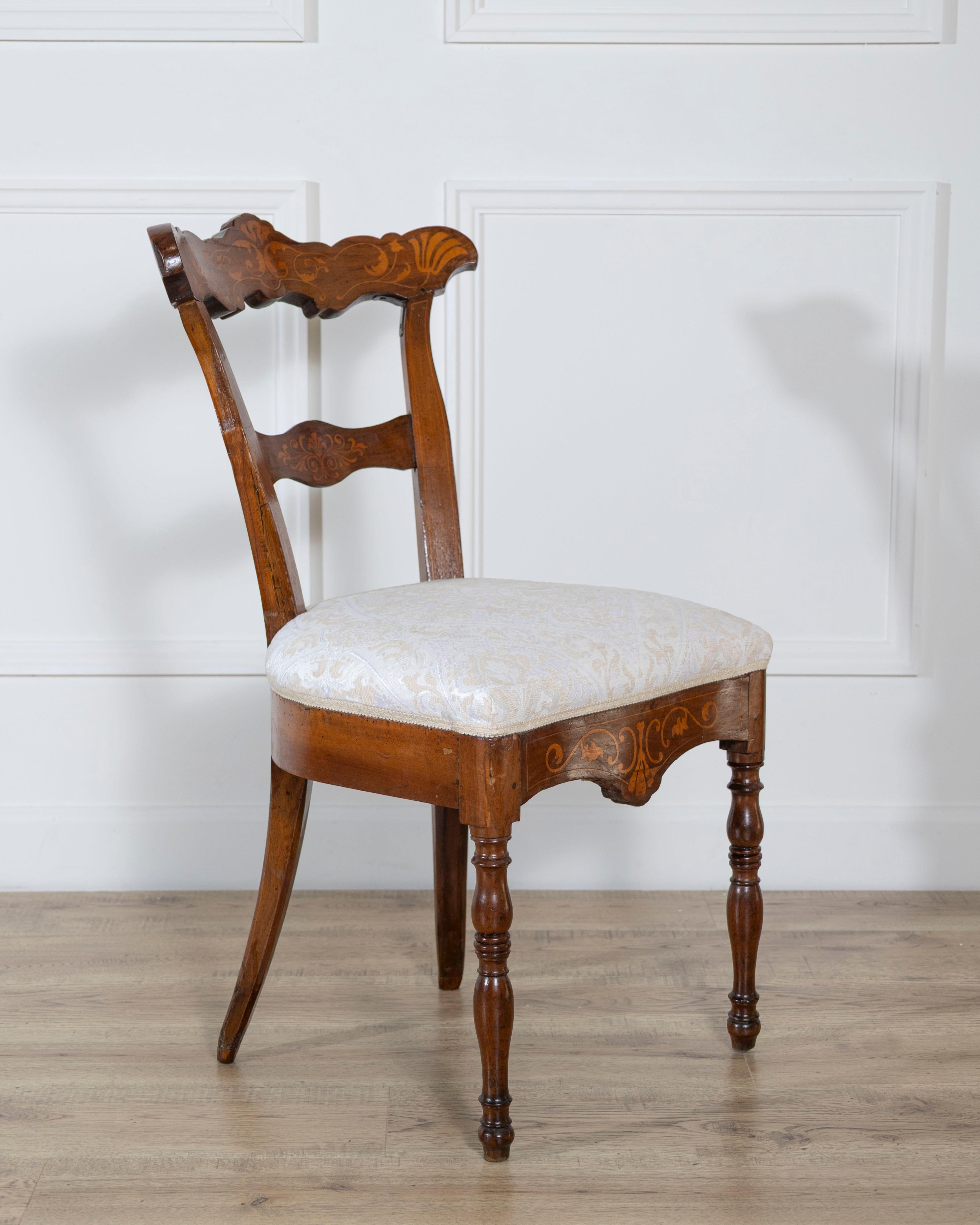 Set of Four Early 19th-Century Charles X Inlaid Chairs For Sale 1