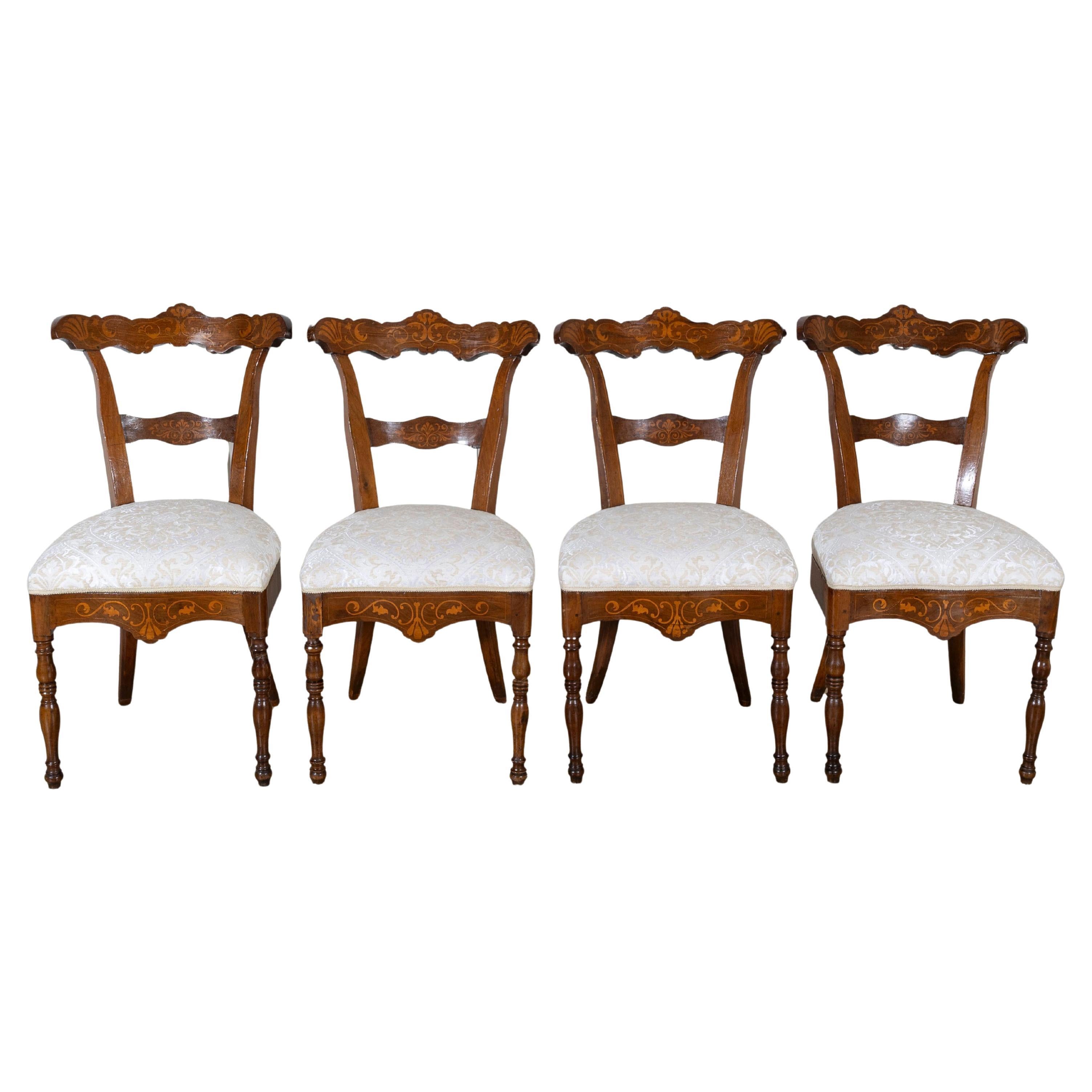 Set of Four Early 19th-Century Charles X Inlaid Chairs For Sale