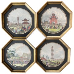 Set of Four Early 19th-Century Hand-Colored Engravings of Qing Dynasty China