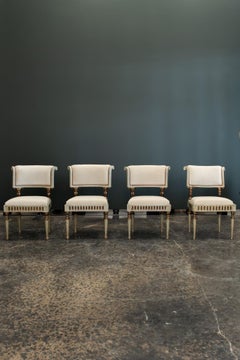 Set of Four Early 19th Century Italian Neoclassical Painted Dining Chairs