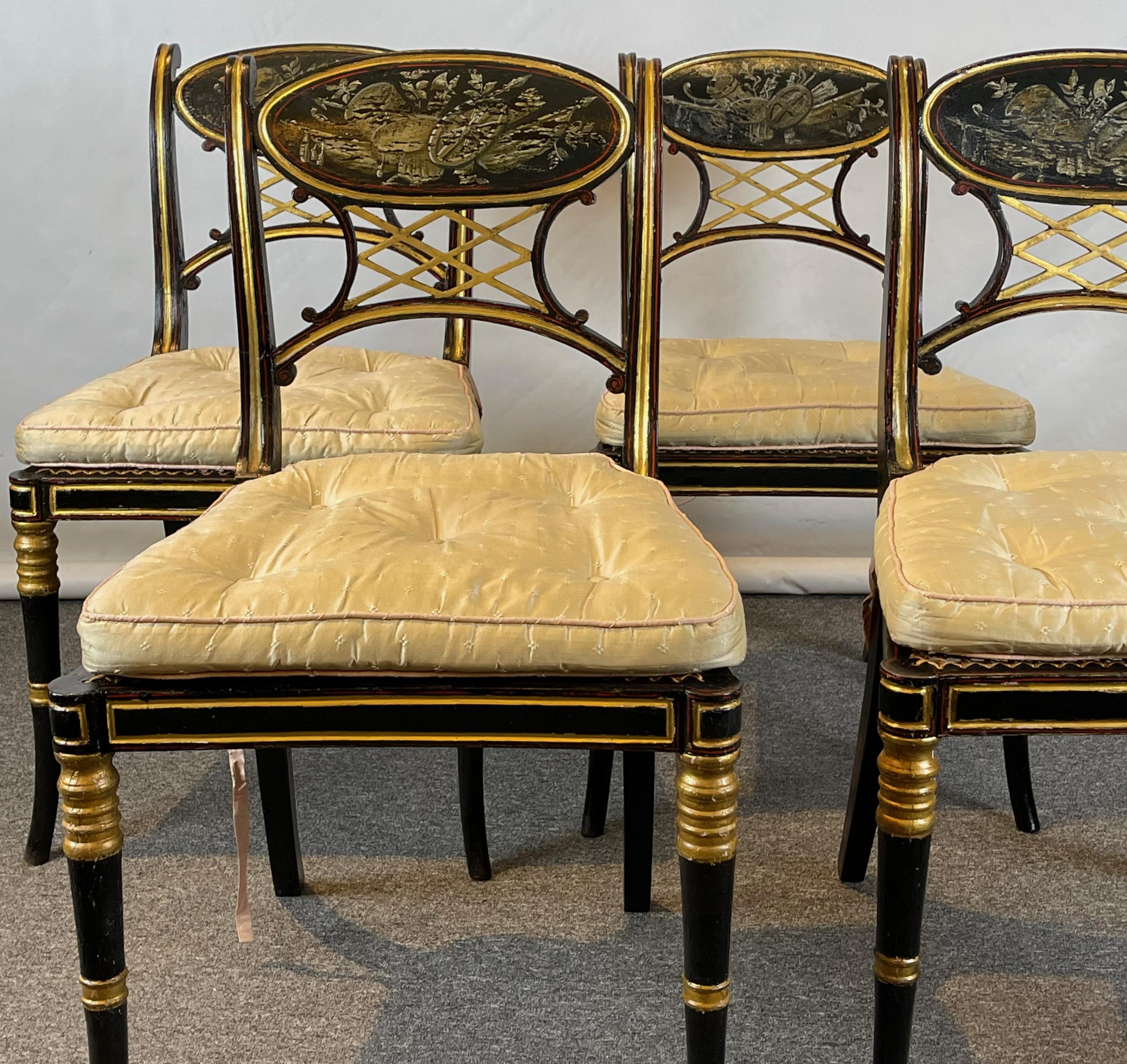 English Set of Four Early 19th Century Regency Dining Chairs