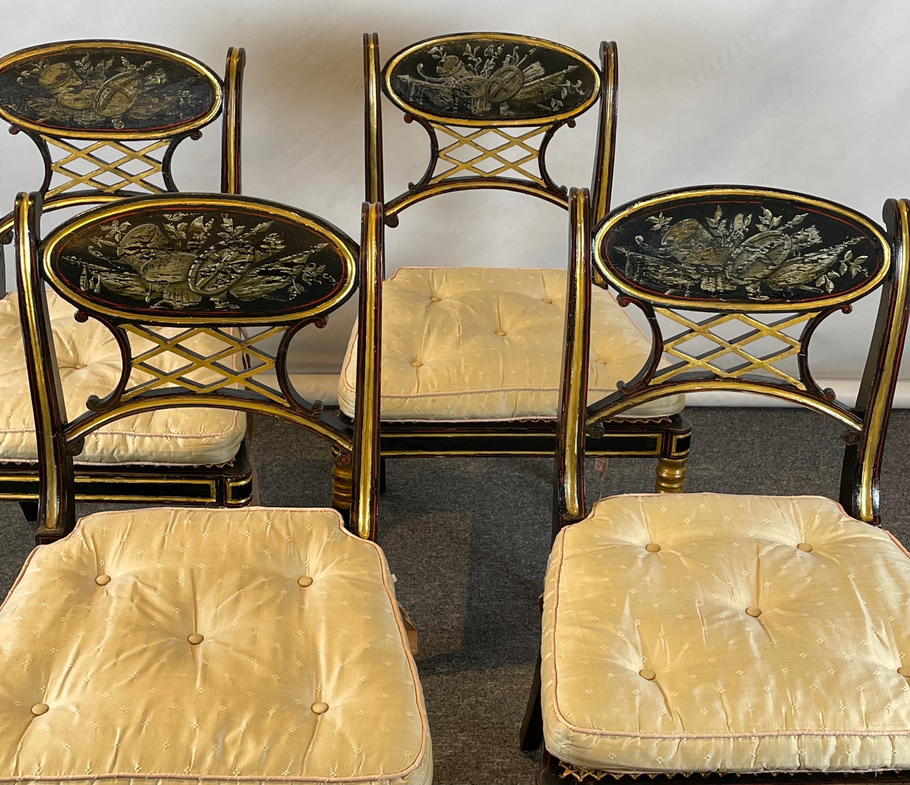 Hand-Carved Set of Four Early 19th Century Regency Dining Chairs