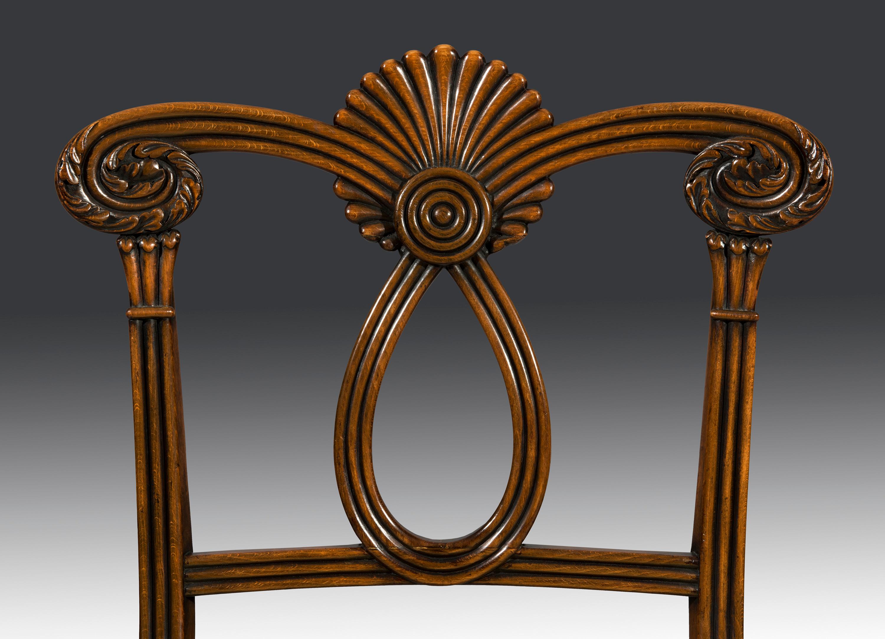 Set of Four Early 19th Century Regency Period Carved Beechwood Side Chairs For Sale 1
