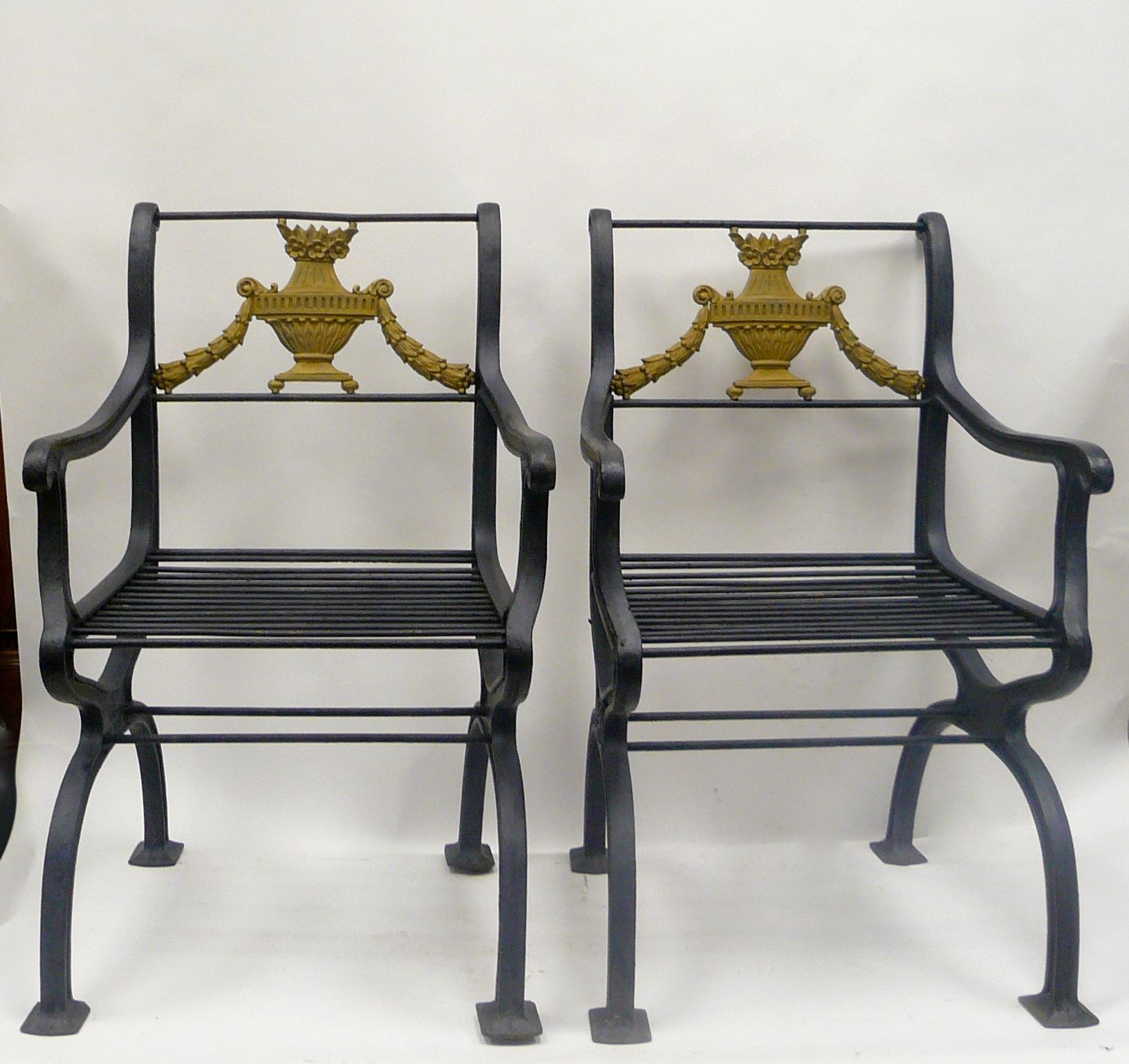 Set of Four Early 20th Century Cast Iron Garden Chairs by W. A. Snow, Boston 1