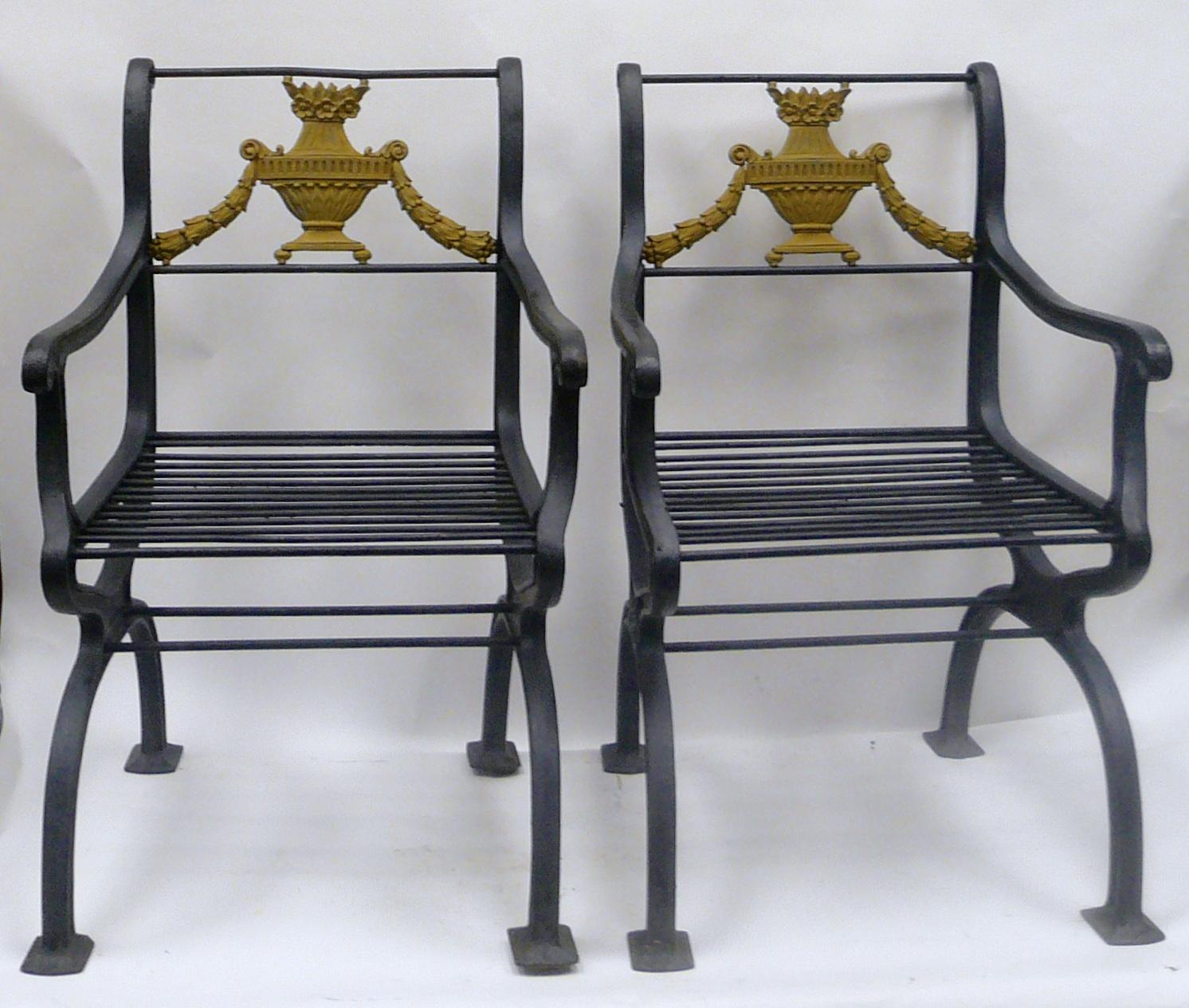 Set of Four Early 20th Century Cast Iron Garden Chairs by W. A. Snow, Boston 2