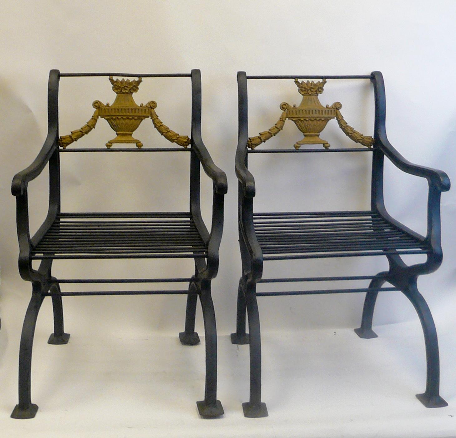 Set of Four Early 20th Century Cast Iron Garden Chairs by W. A. Snow, Boston 3