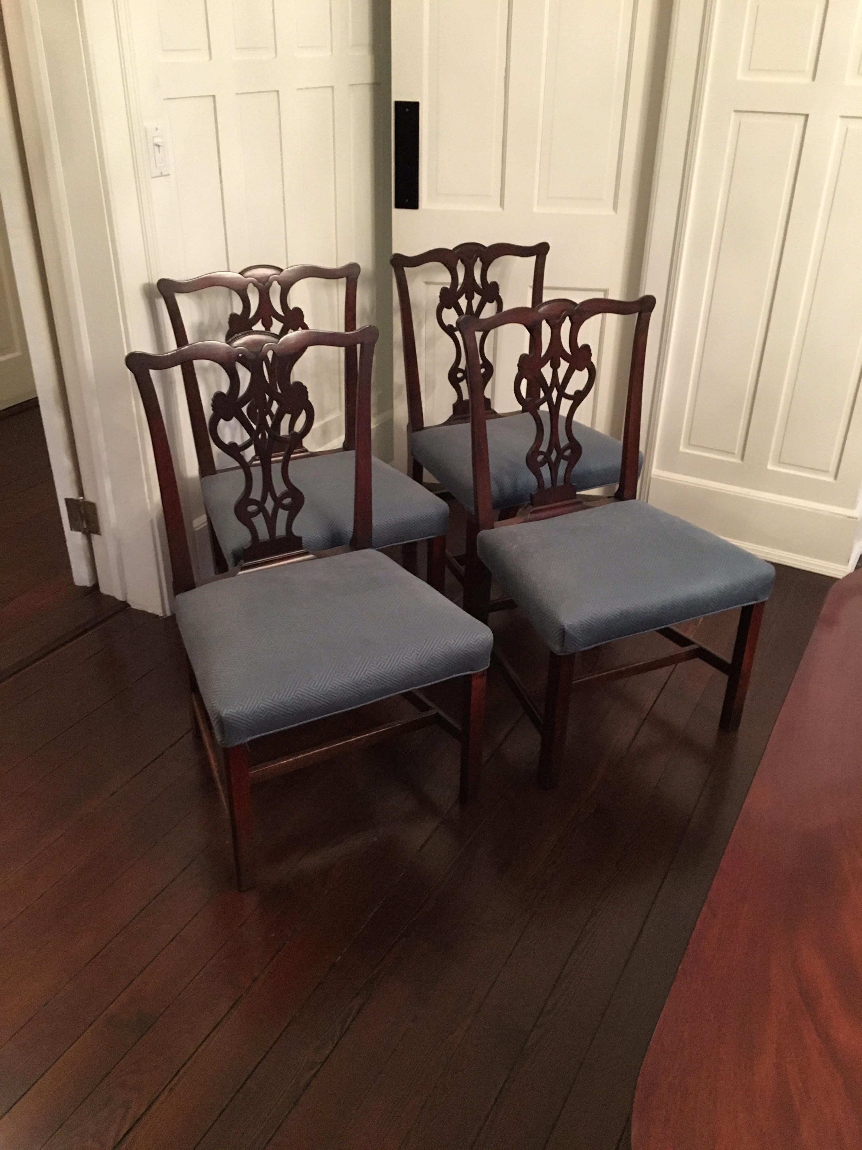 English Set of Four Early 20th Century Chippendale Style Side Chairs