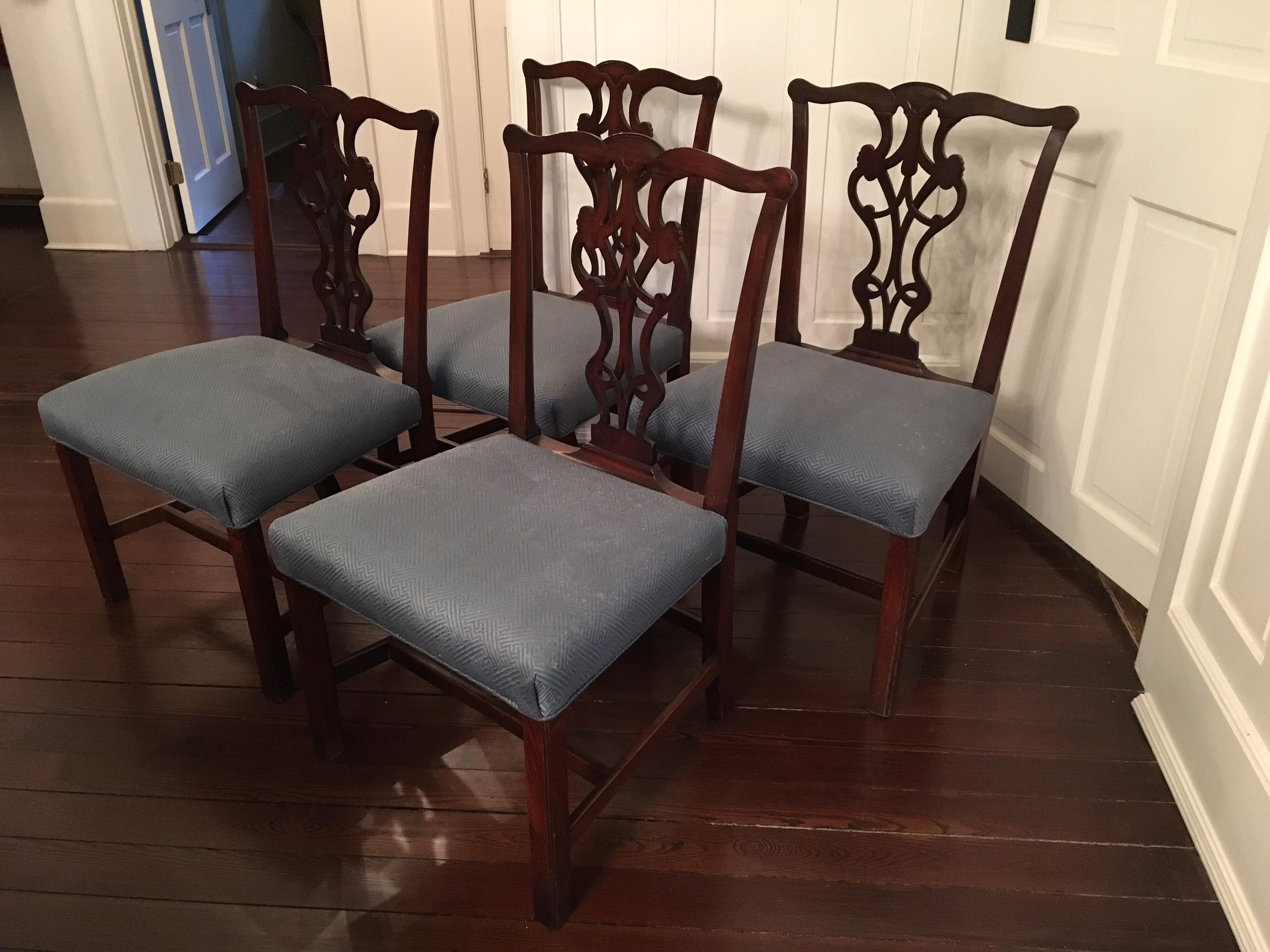 Wood Set of Four Early 20th Century Chippendale Style Side Chairs