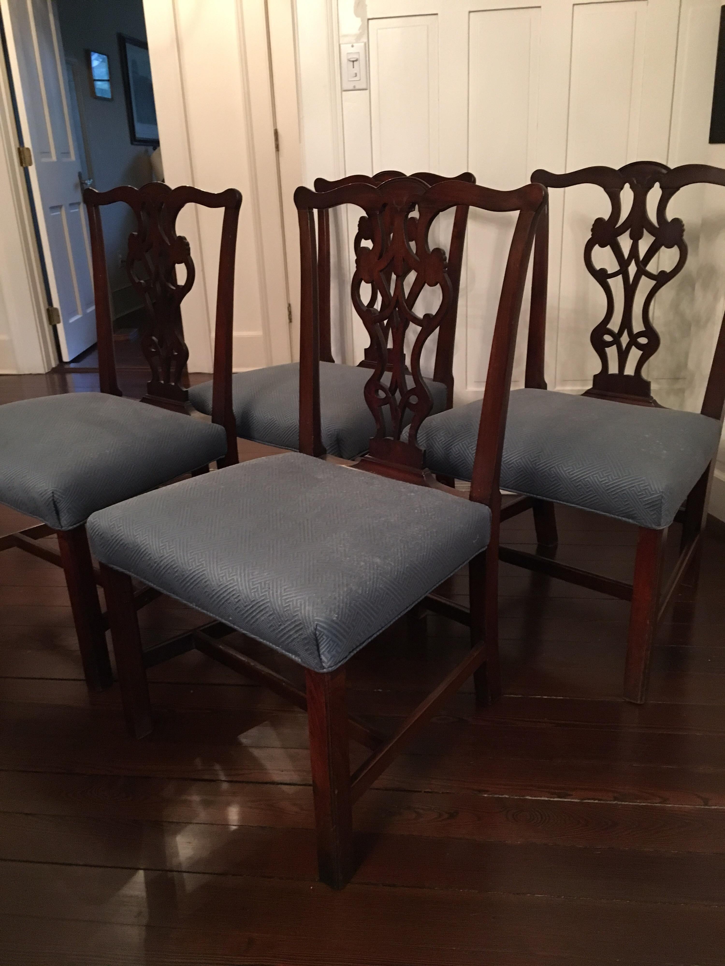 Set of Four Early 20th Century Chippendale Style Side Chairs 1