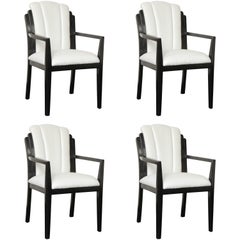 Antique Set of Four Early 20th Century Ebonized Armchairs