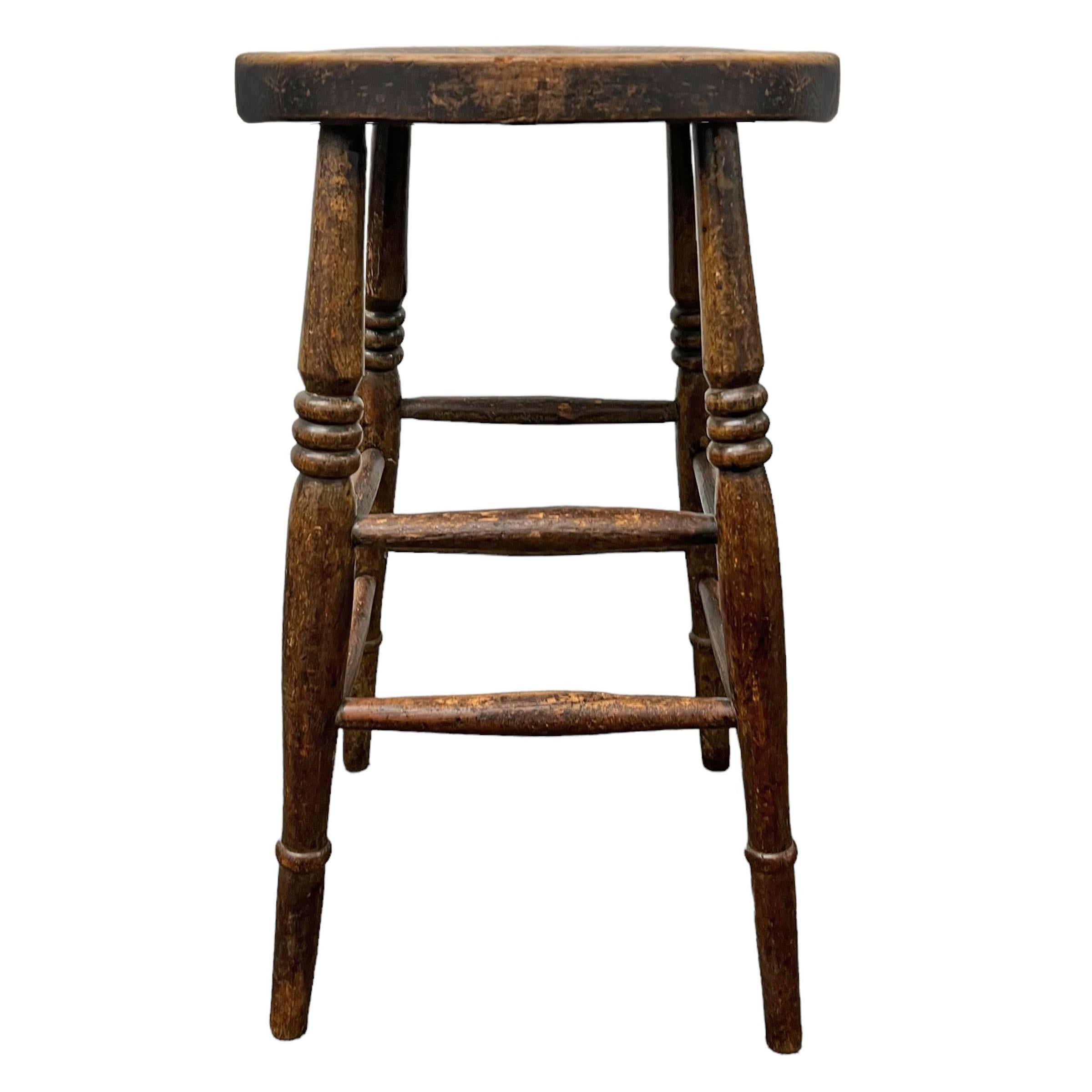 Primitive Set of Four Early 20th Century English Pub Stools For Sale