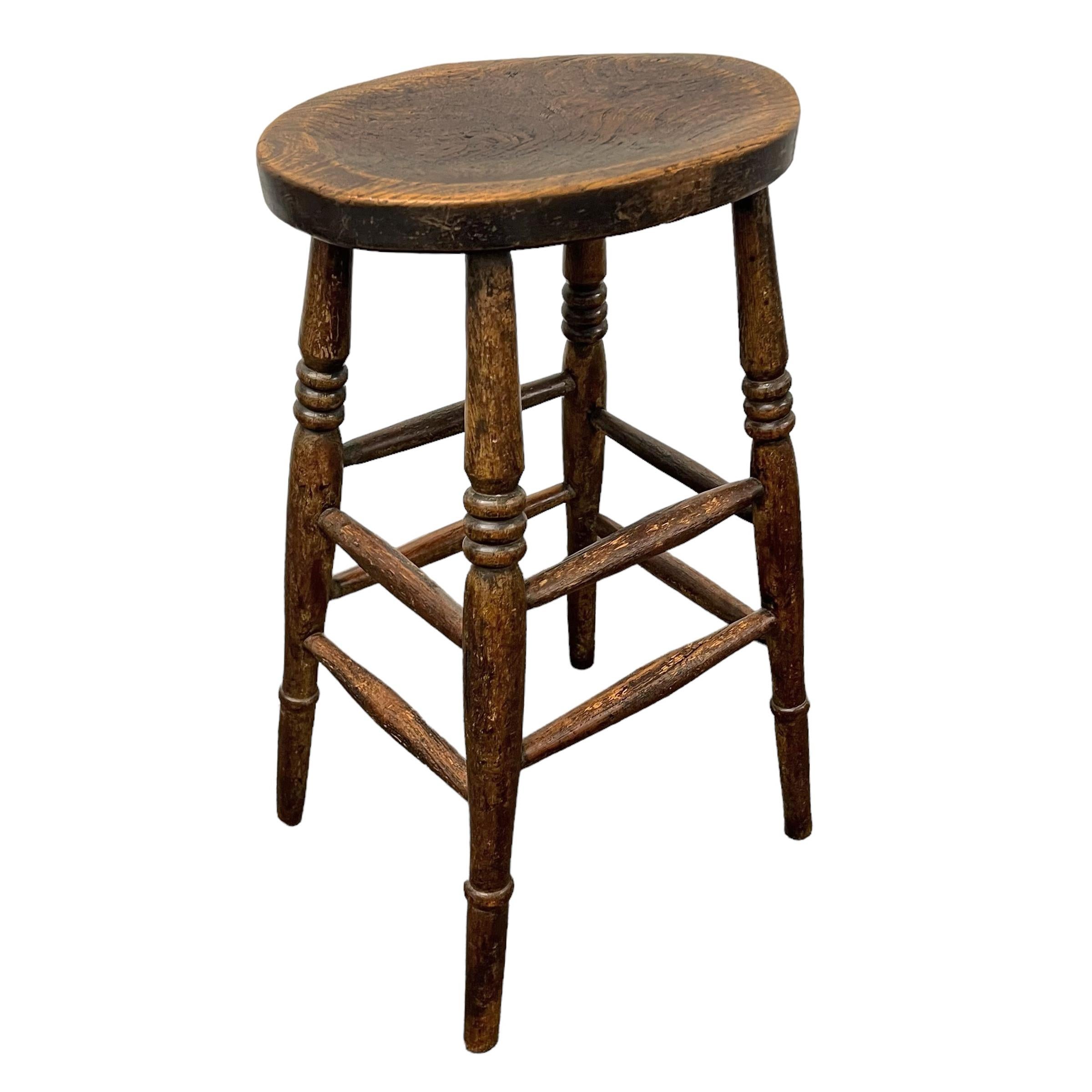Oak Set of Four Early 20th Century English Pub Stools For Sale