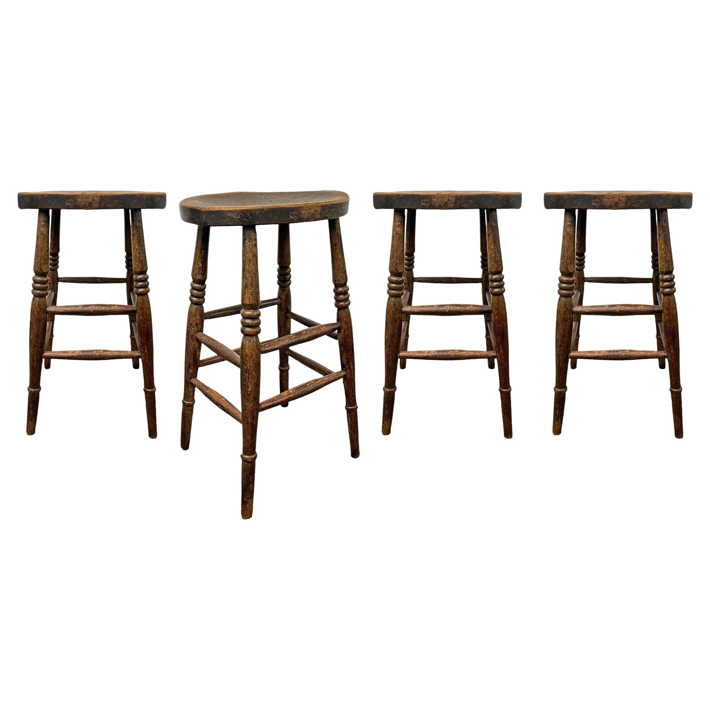 Set of Four Early 20th Century English Pub Stools