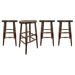 Antique Set of Four Early 20th Century English Pub Stools