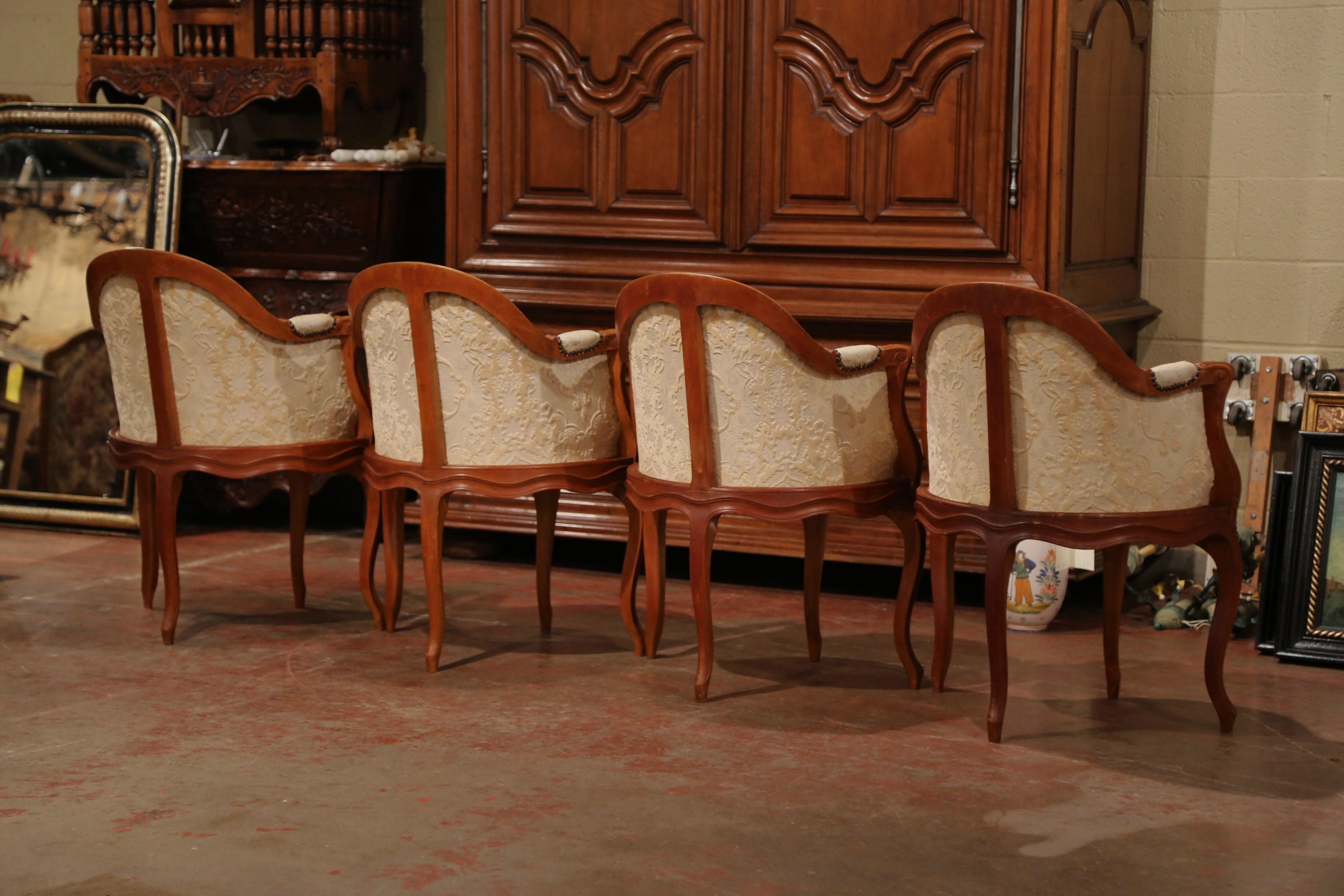 Set of Four Early 20th Century French Louis XV Carved Walnut Armchairs 5