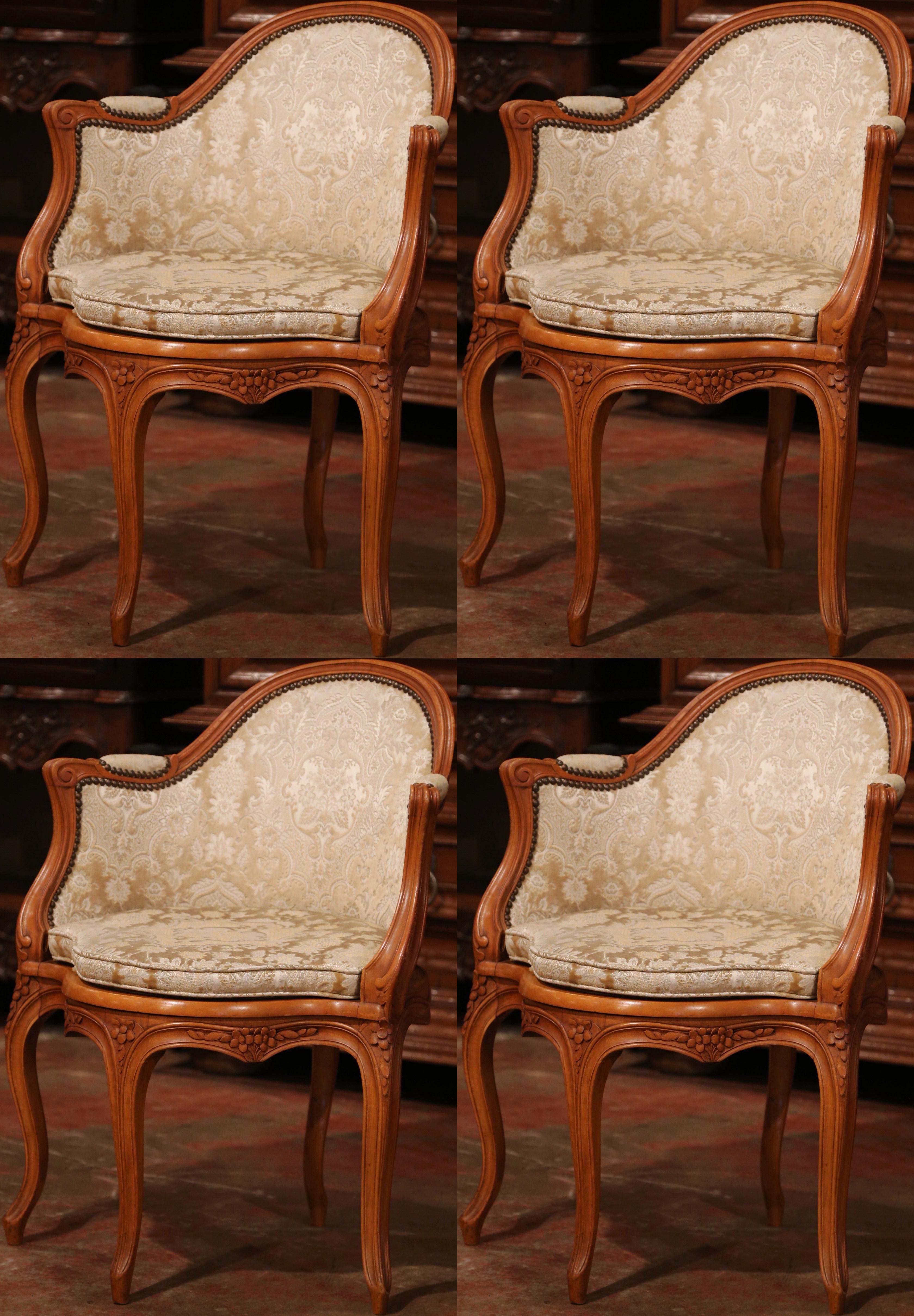 Set of Four Early 20th Century French Louis XV Carved Walnut Armchairs 7