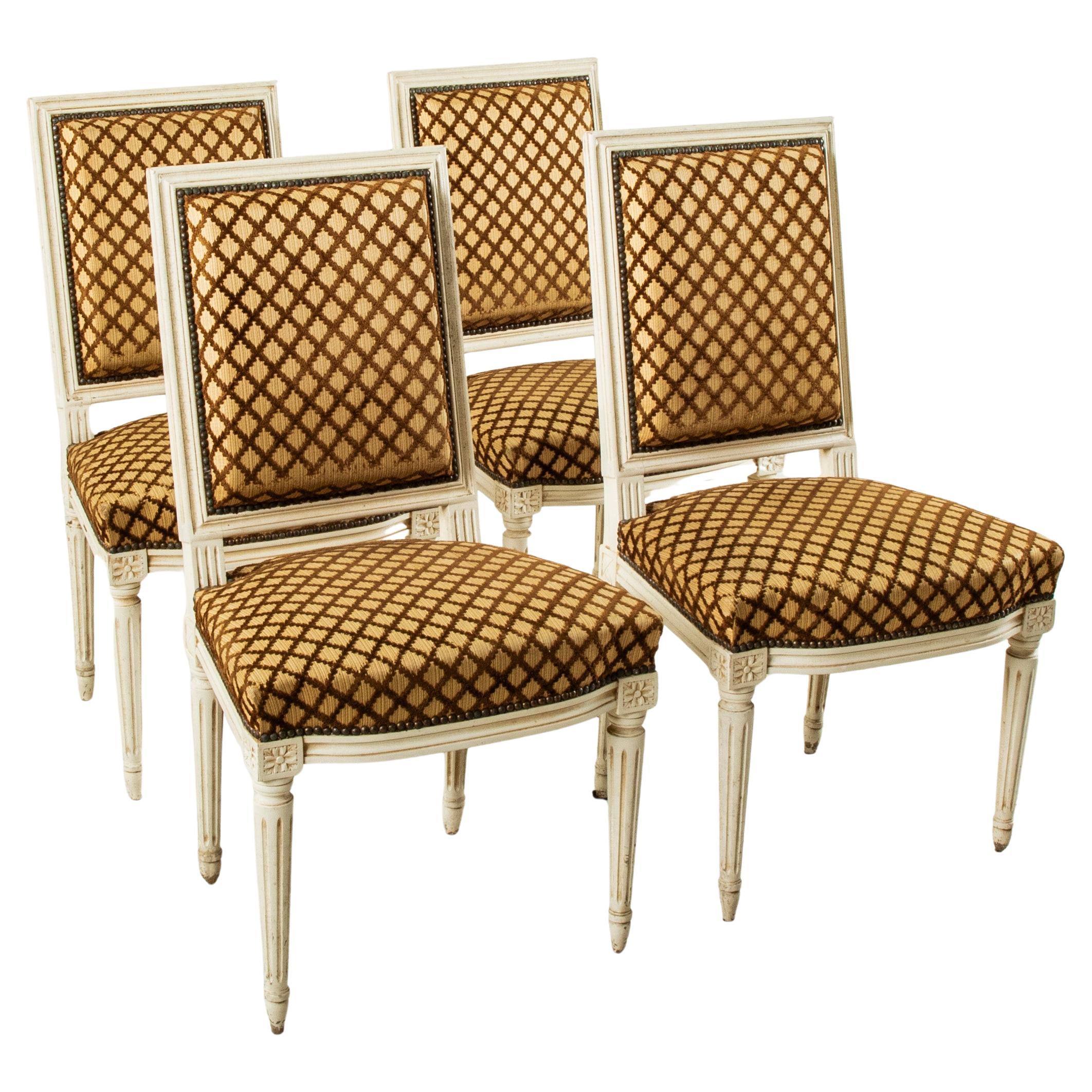 Set of Four Early 20th Century French Louis XVI Style Painted Side Chairs