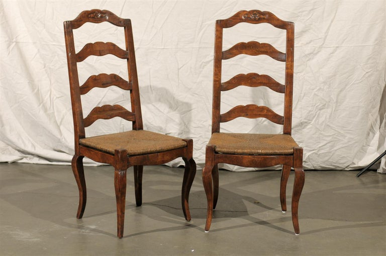 Set of Four Early 20th Century French Provincial Ladder Back Rush Seat ...