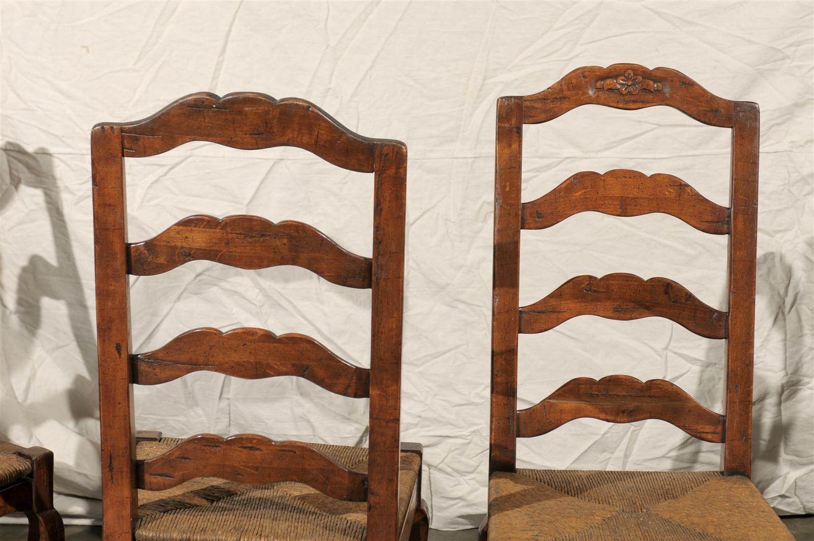 Set of Four Early 20th Century French Provincial Ladder Back Rush Seat Chairs In Good Condition In Atlanta, GA