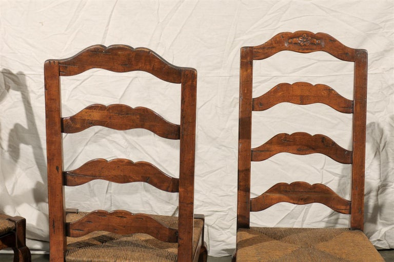 Set of Four Early 20th Century French Provincial Ladder Back Rush Seat ...