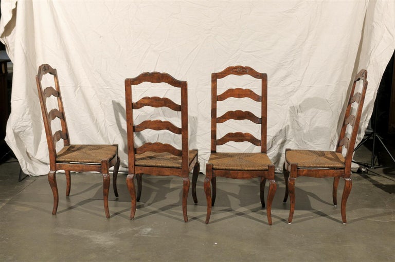 Set of Four Early 20th Century French Provincial Ladder Back Rush Seat ...
