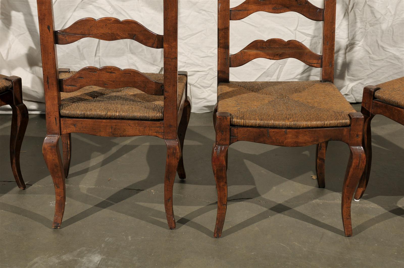 Set of Four Early 20th Century French Provincial Ladder Back Rush Seat Chairs 2