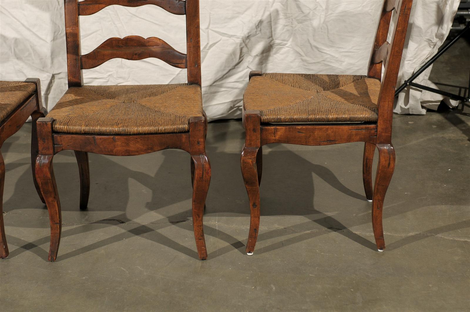 Set of Four Early 20th Century French Provincial Ladder Back Rush Seat Chairs 4
