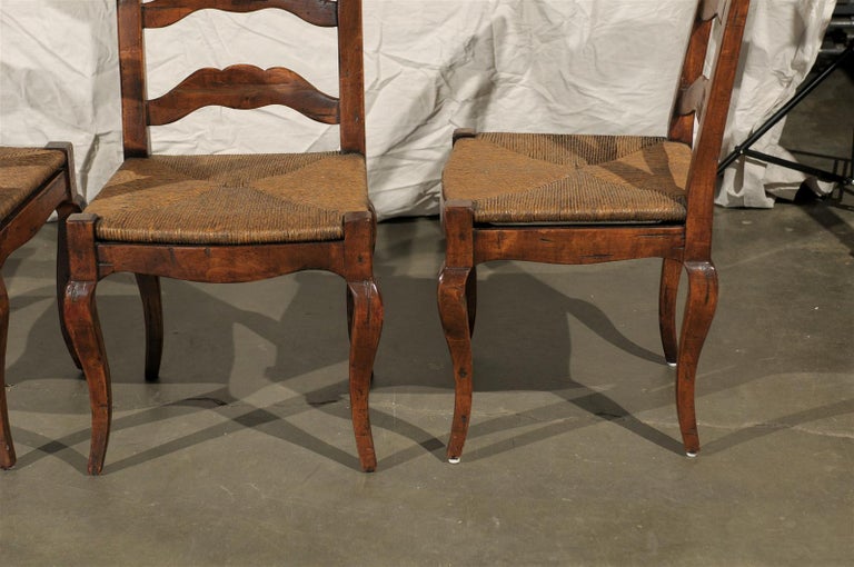 Set of Four Early 20th Century French Provincial Ladder Back Rush Seat ...
