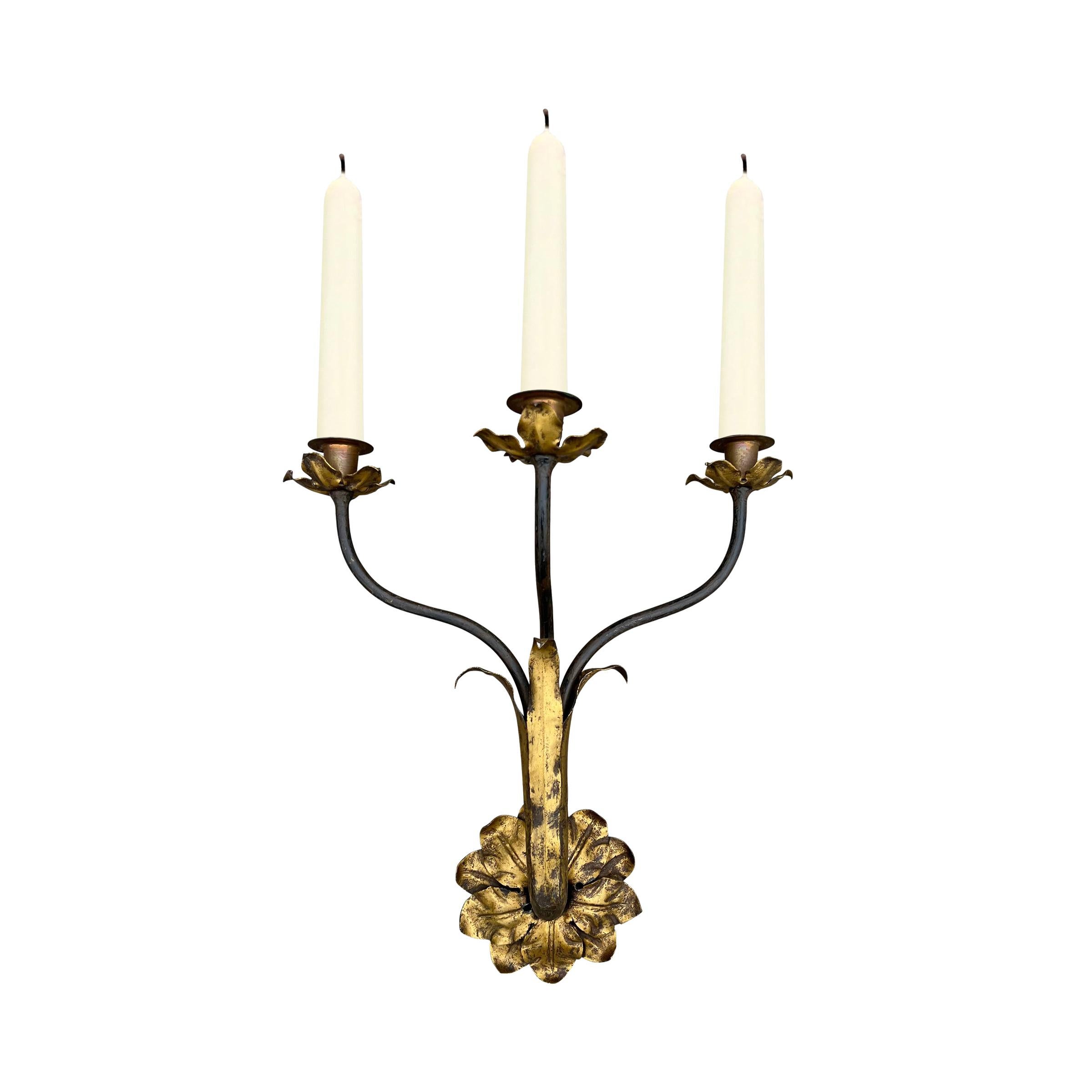 Set of Four Early 20th Century Italian Gilt Iron Candle Sconces For Sale 1