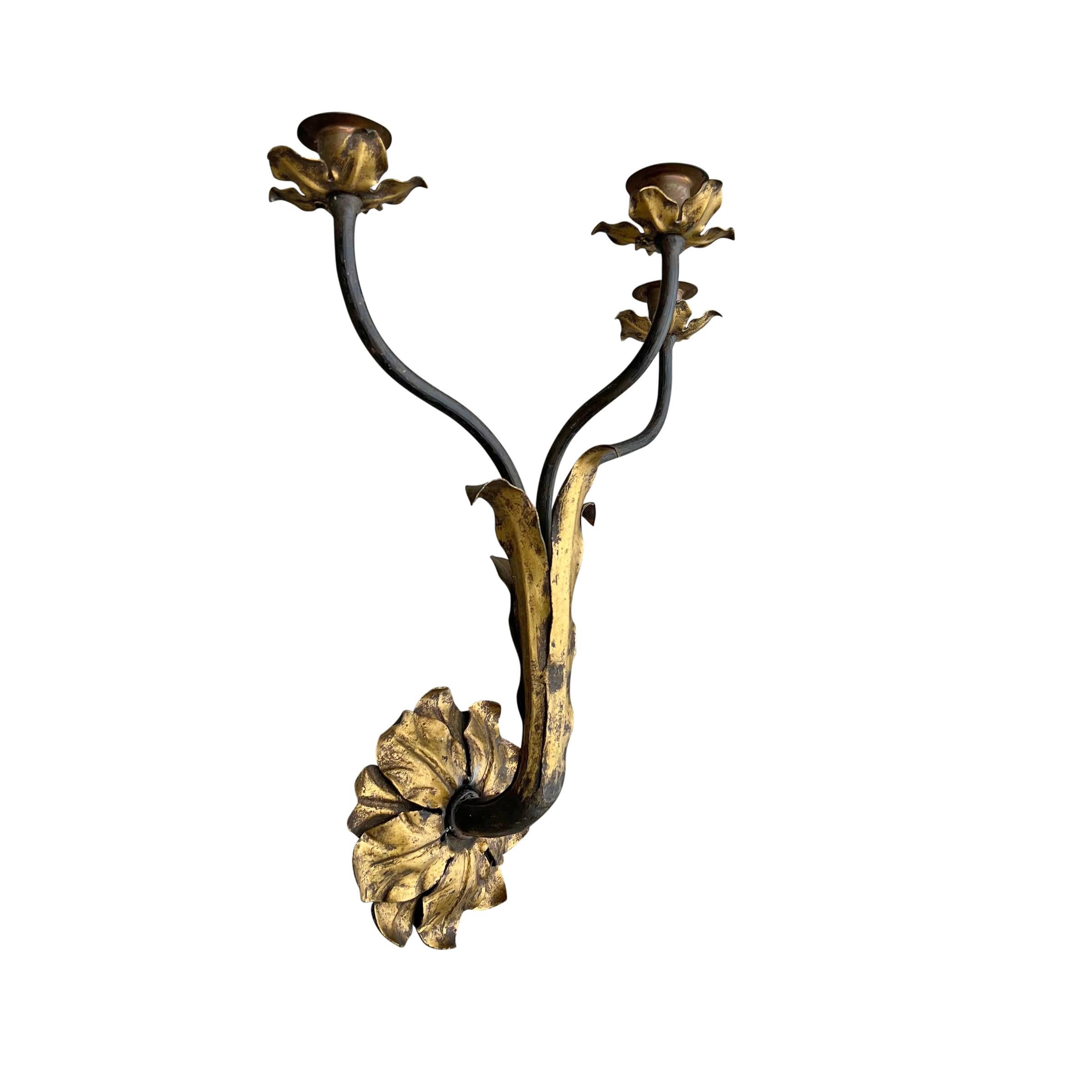 Set of Four Early 20th Century Italian Gilt Iron Candle Sconces For Sale 3