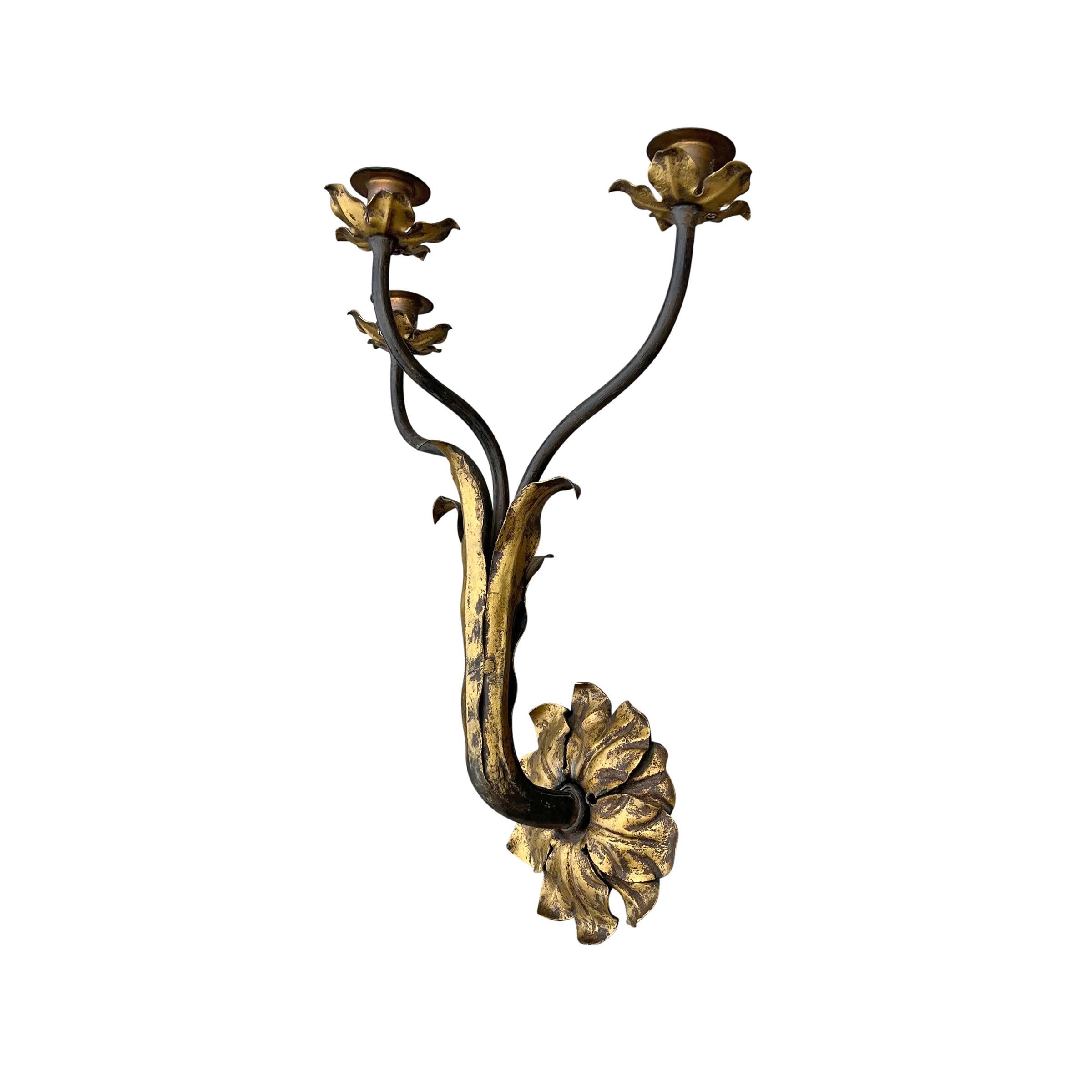 Set of Four Early 20th Century Italian Gilt Iron Candle Sconces For Sale 5