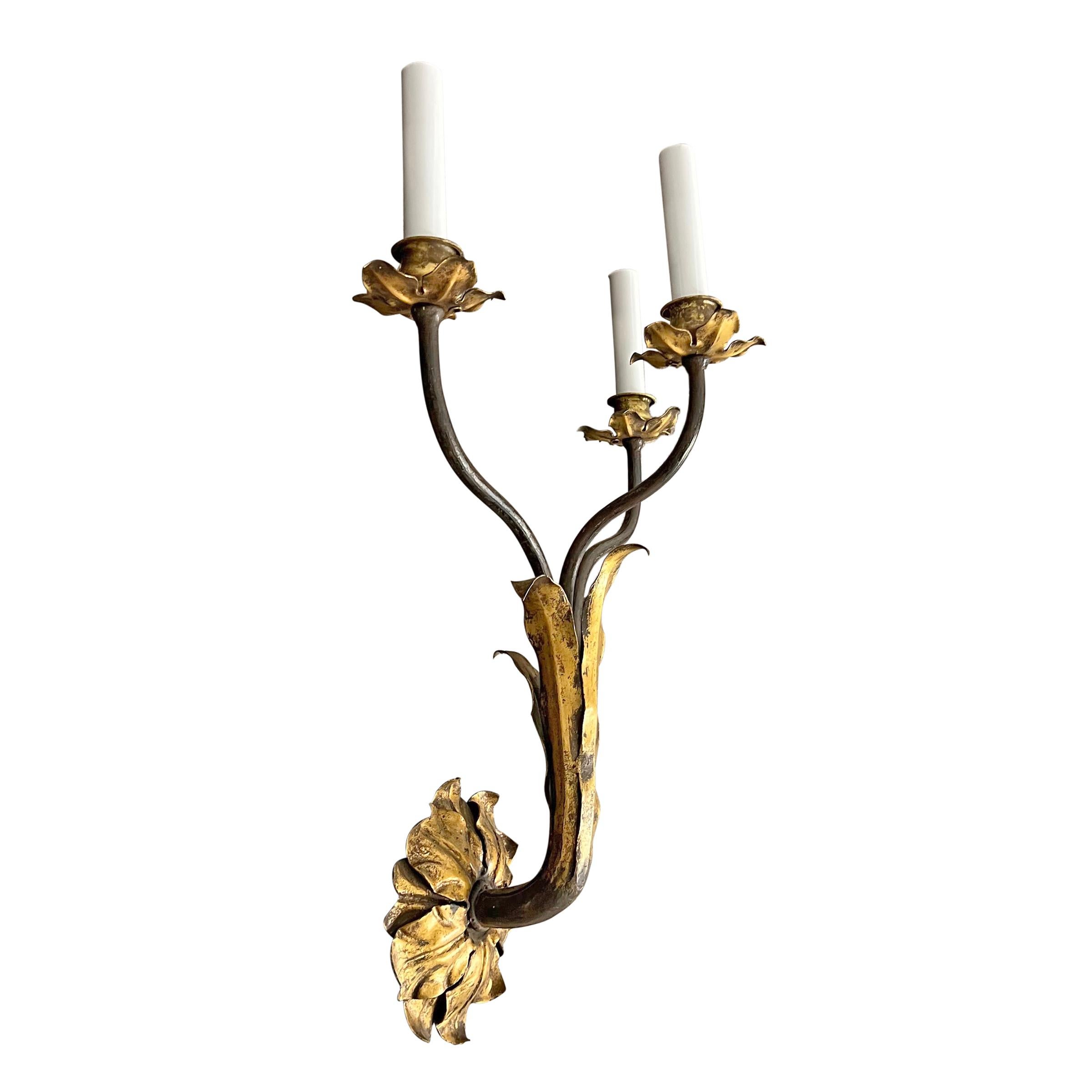 Set of Four Early 20th Century Italian Gilt Tole Sconces For Sale 1