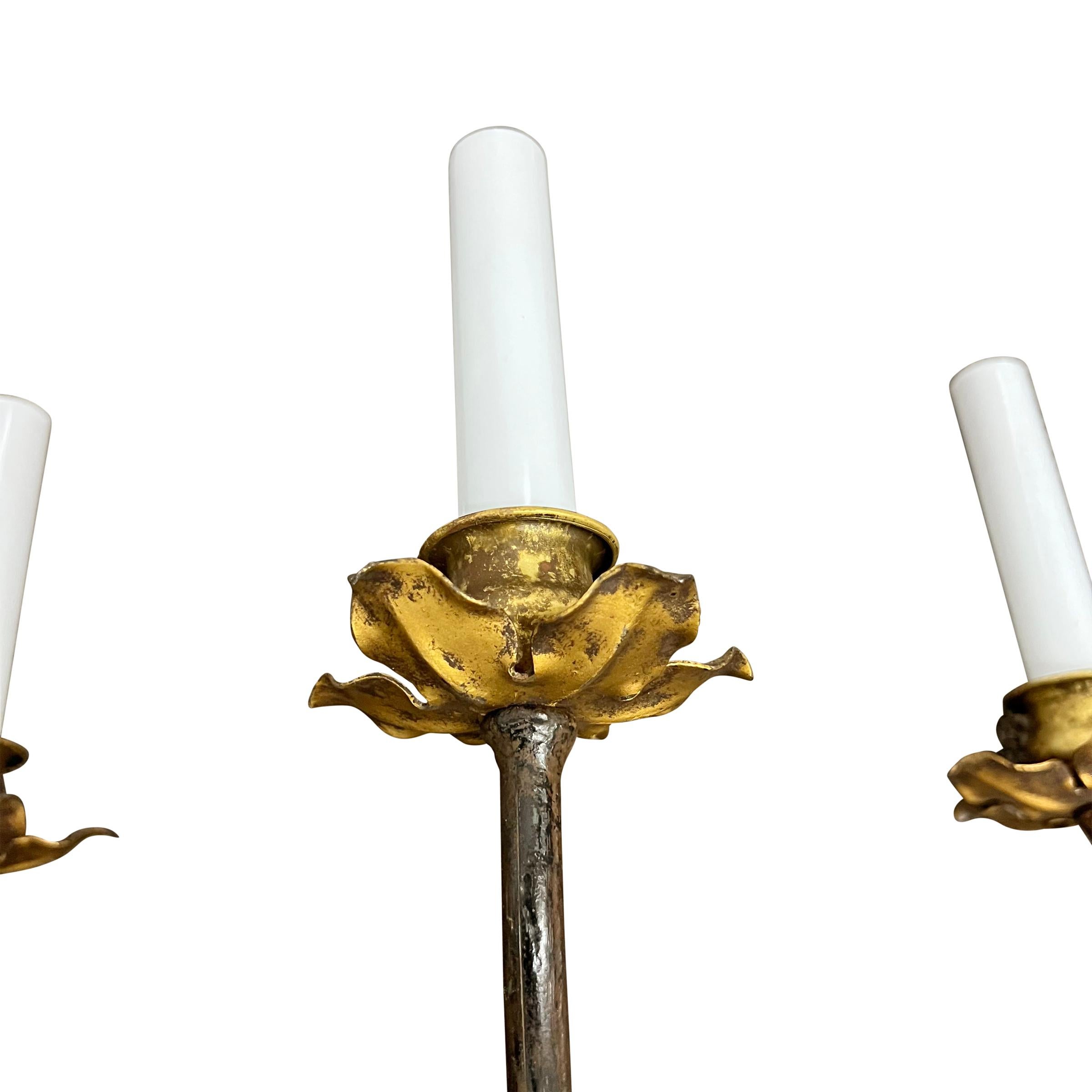 Set of Four Early 20th Century Italian Gilt Tole Sconces For Sale 4
