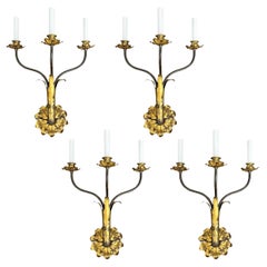 Set of Four Early 20th Century Italian Gilt Tole Sconces