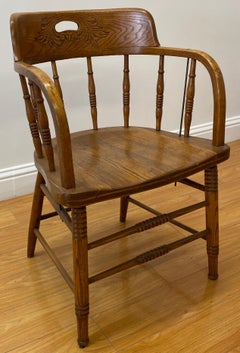 Set of Four Early 20th Century Mismatched Barrel Back Oak Pub Chairs