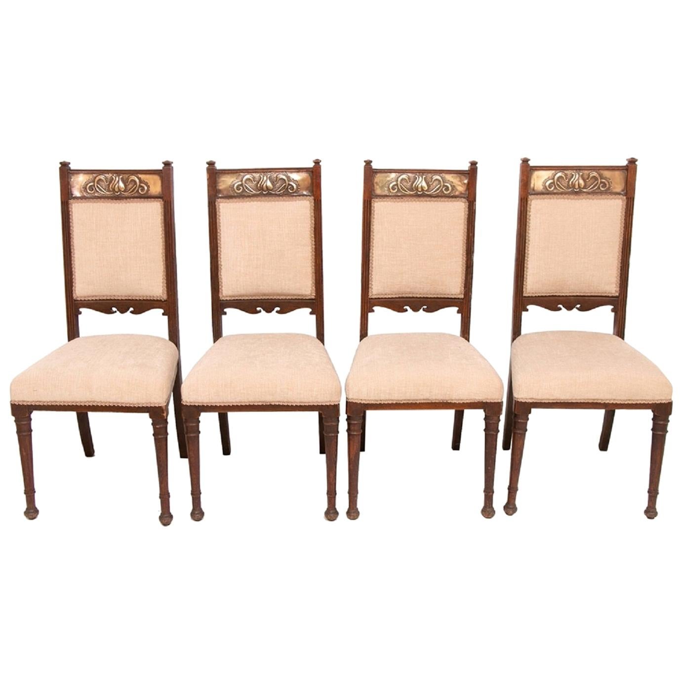 Set of Four Early 20th Century Oak Arts & Crafts Dining Chairs For Sale