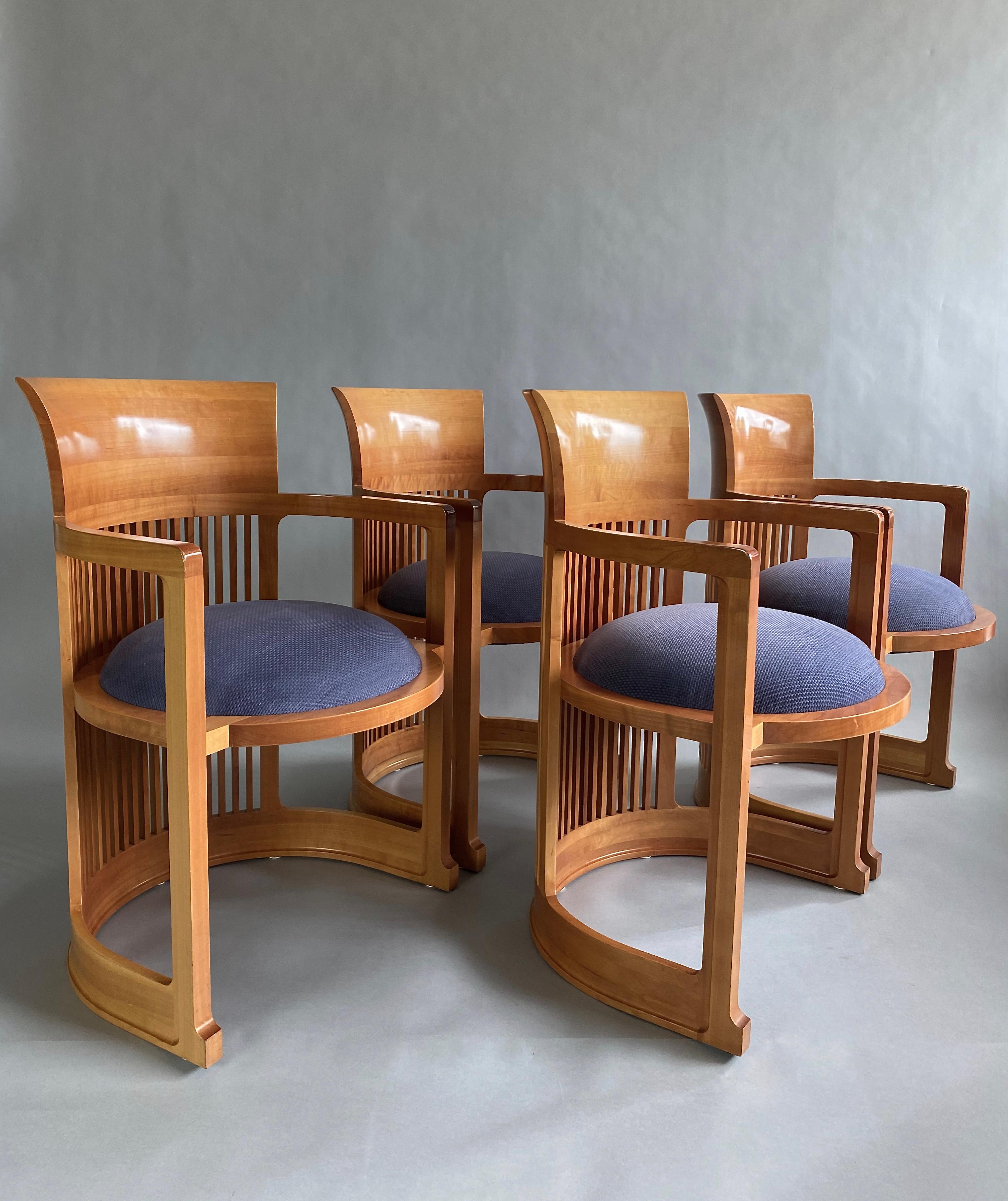 Set of Four Early Edition Frank Lloyd Wright Barrel Chairs By Cassina Italy For Sale 1