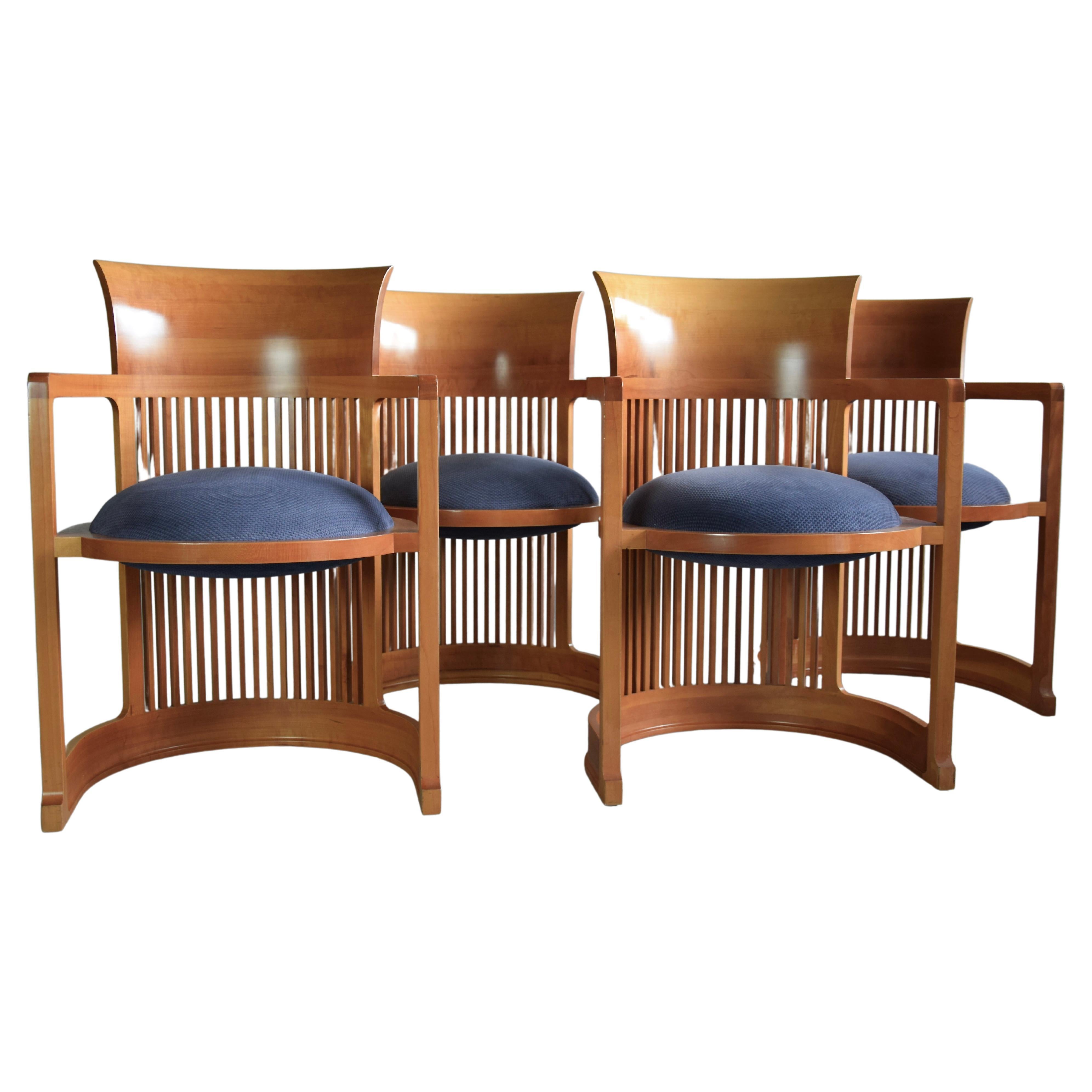 Set of Four Early Edition Frank Lloyd Wright Barrel Chairs By Cassina Italy For Sale