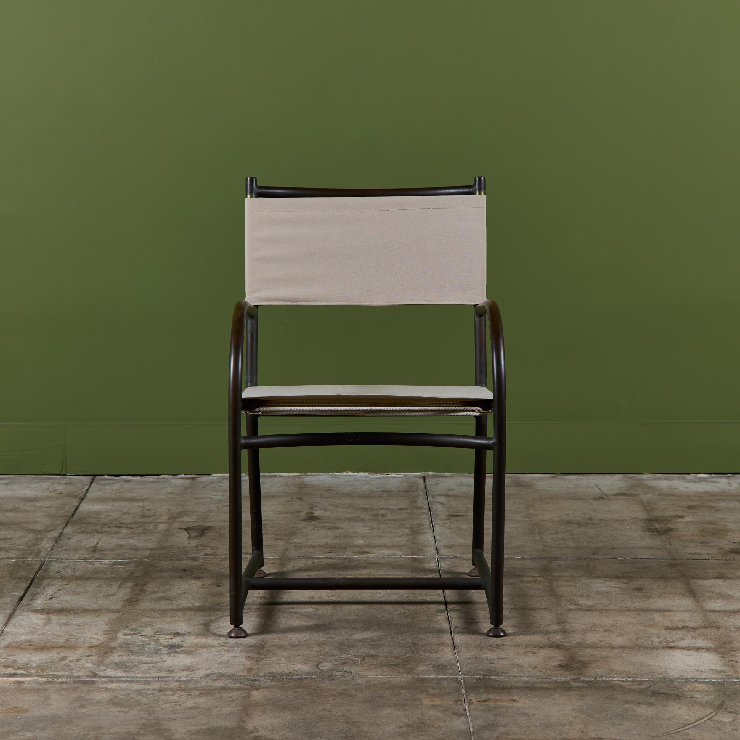 Set of Four Early Walter Lamb Bronze & Canvas Dining Chairs For Sale 4