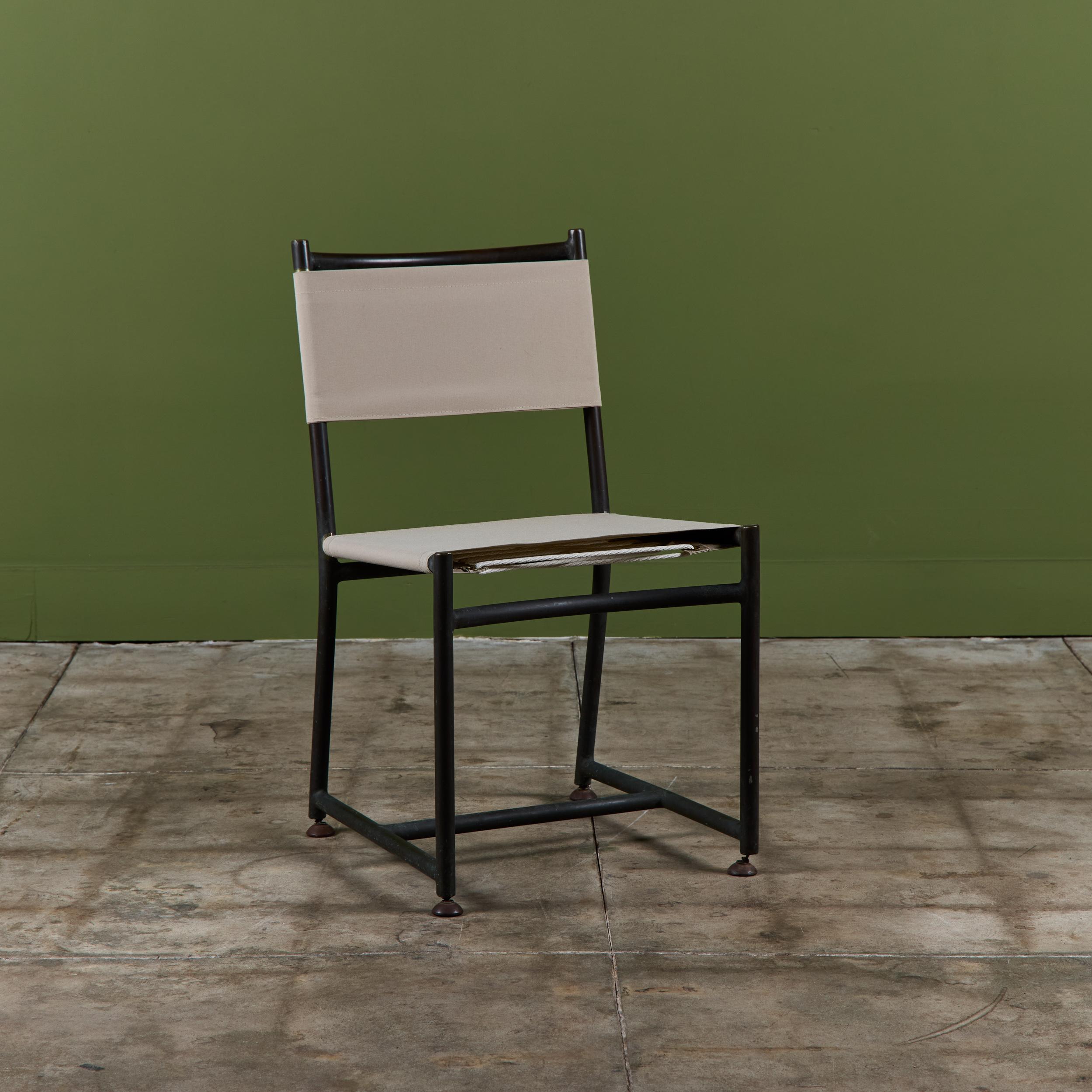 Set of Four Early Walter Lamb Bronze & Canvas Dining Chairs For Sale 5