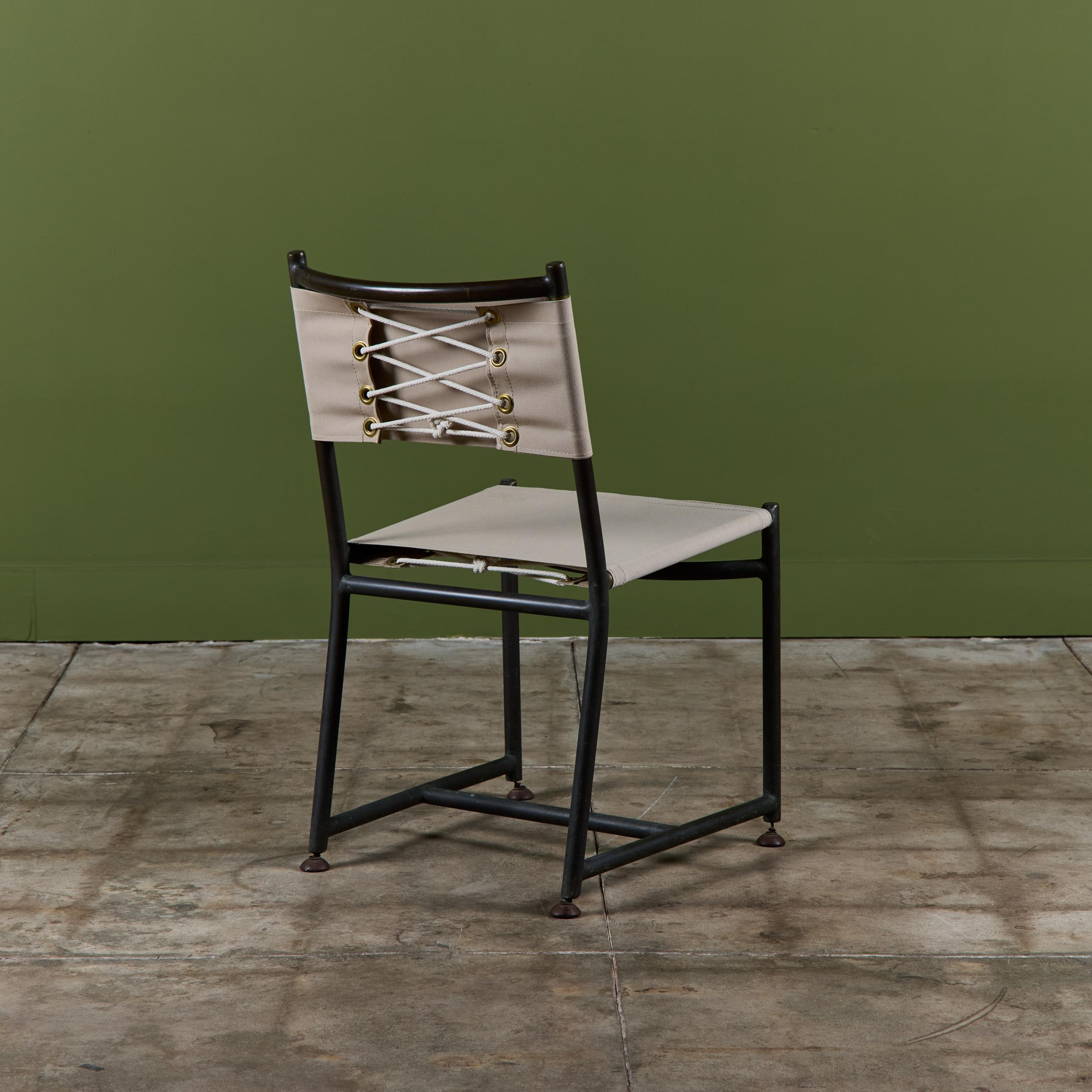 Set of Four Early Walter Lamb Bronze & Canvas Dining Chairs For Sale 7