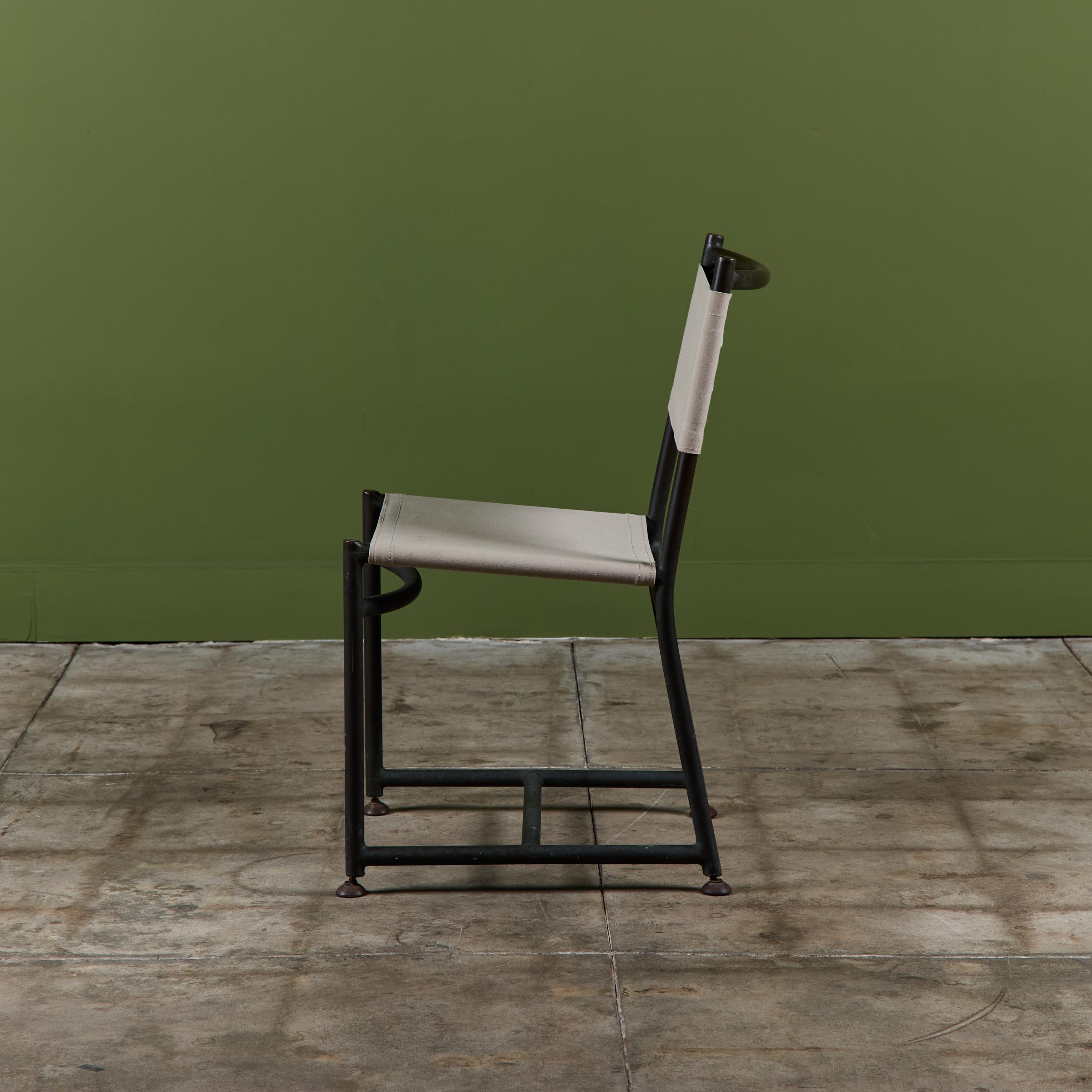 Set of Four Early Walter Lamb Bronze & Canvas Dining Chairs For Sale 9