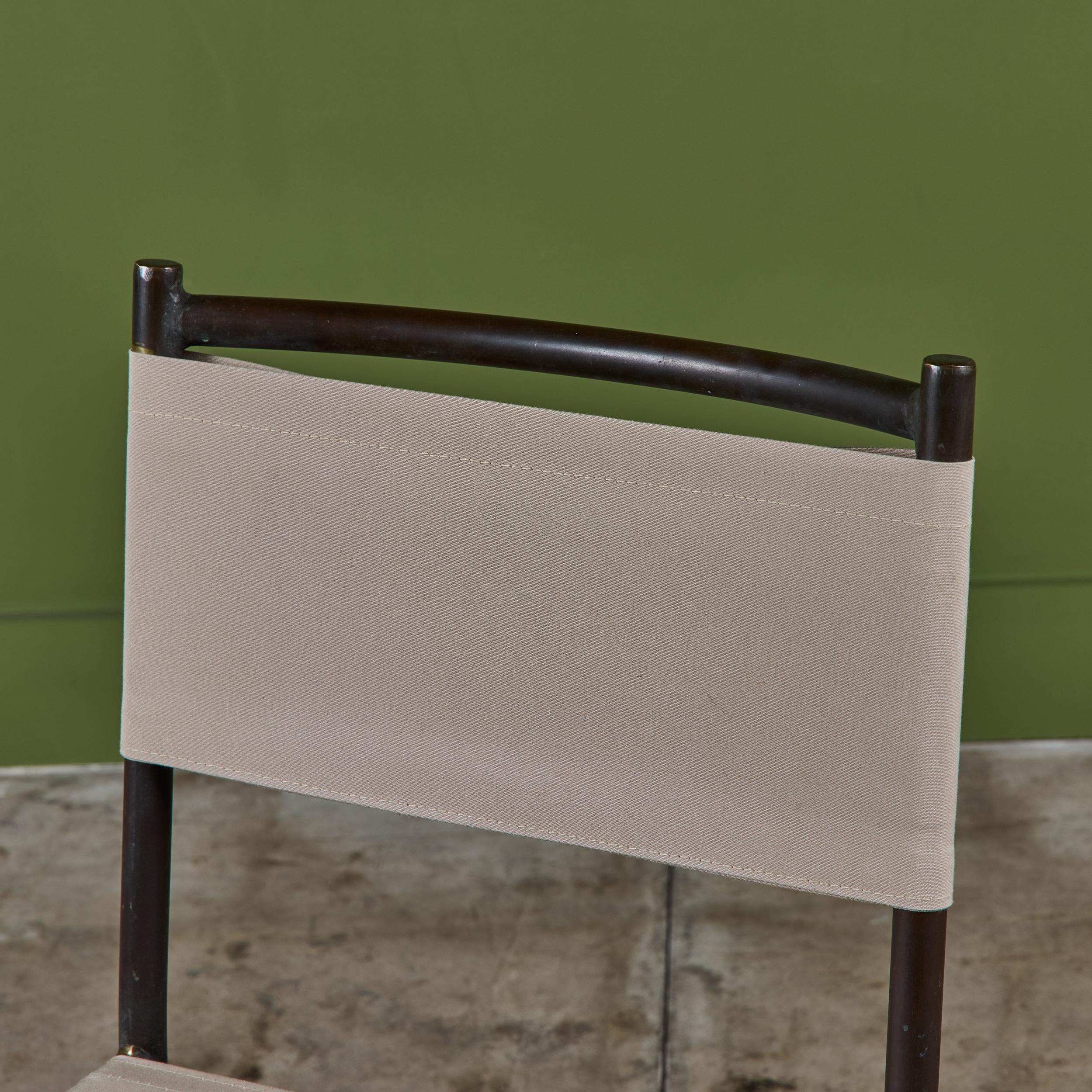Set of Four Early Walter Lamb Bronze & Canvas Dining Chairs For Sale 10