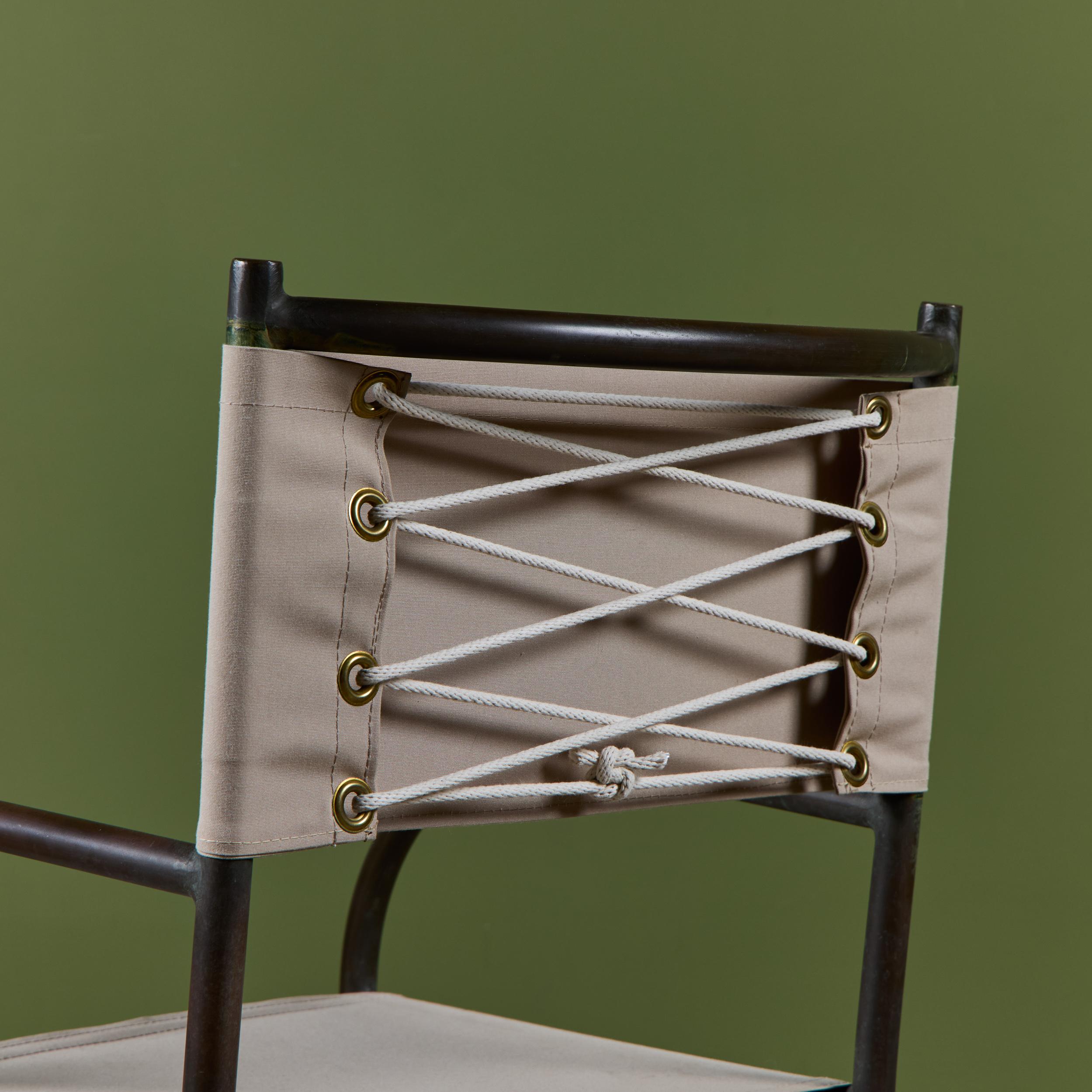 Set of Four Early Walter Lamb Bronze & Canvas Dining Chairs For Sale 14