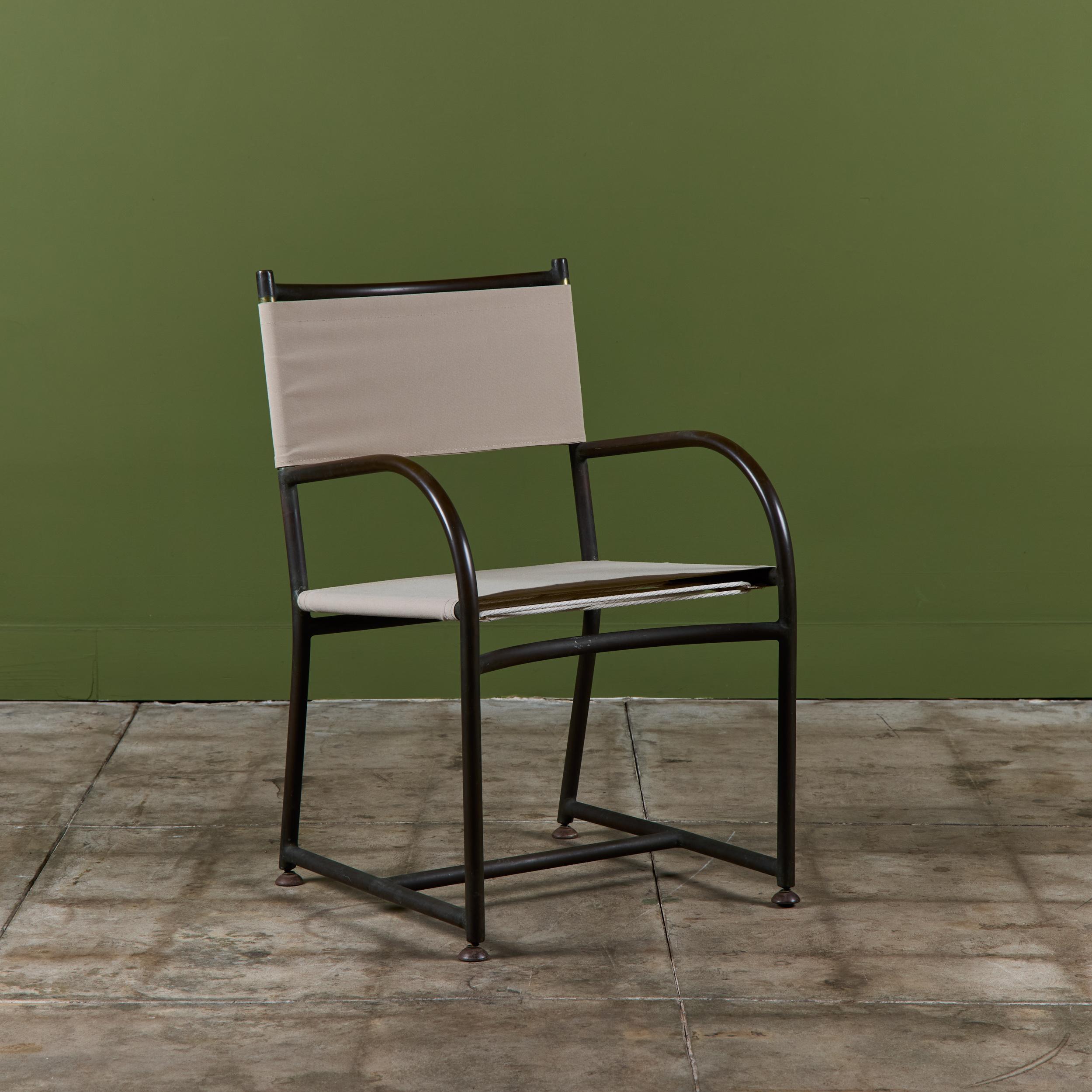American Set of Four Early Walter Lamb Bronze & Canvas Dining Chairs For Sale