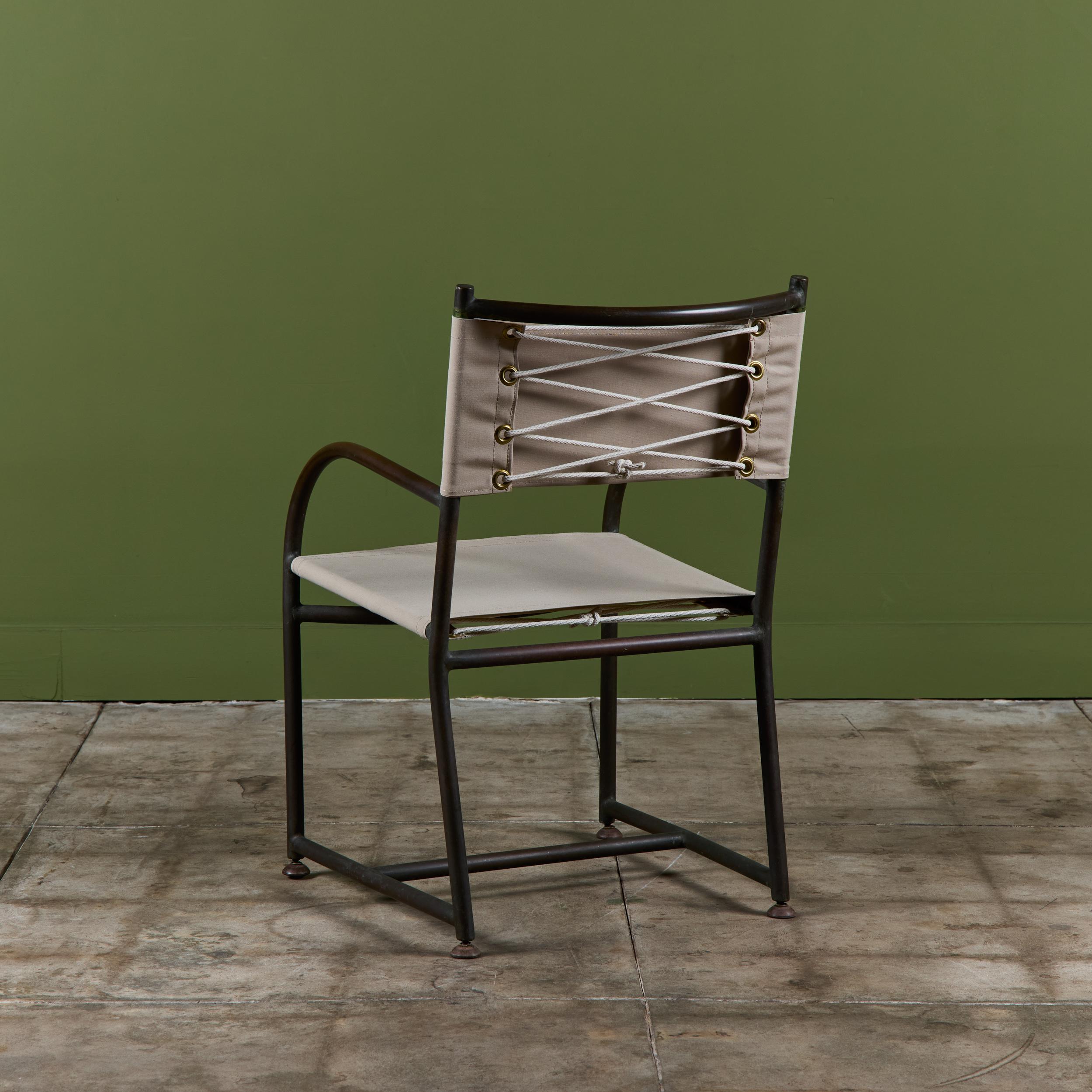 Set of Four Early Walter Lamb Bronze & Canvas Dining Chairs For Sale 1