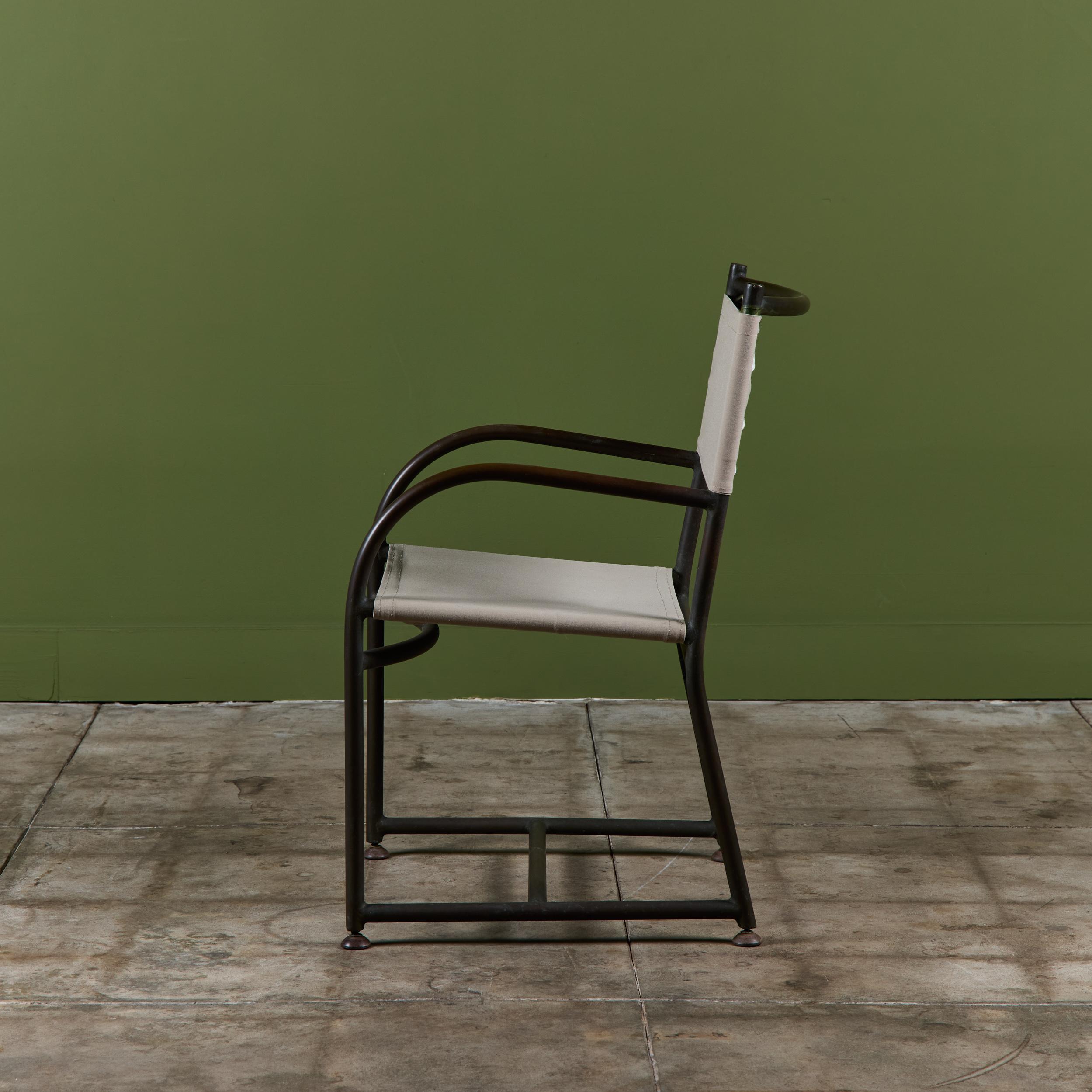 Set of Four Early Walter Lamb Bronze & Canvas Dining Chairs For Sale 2